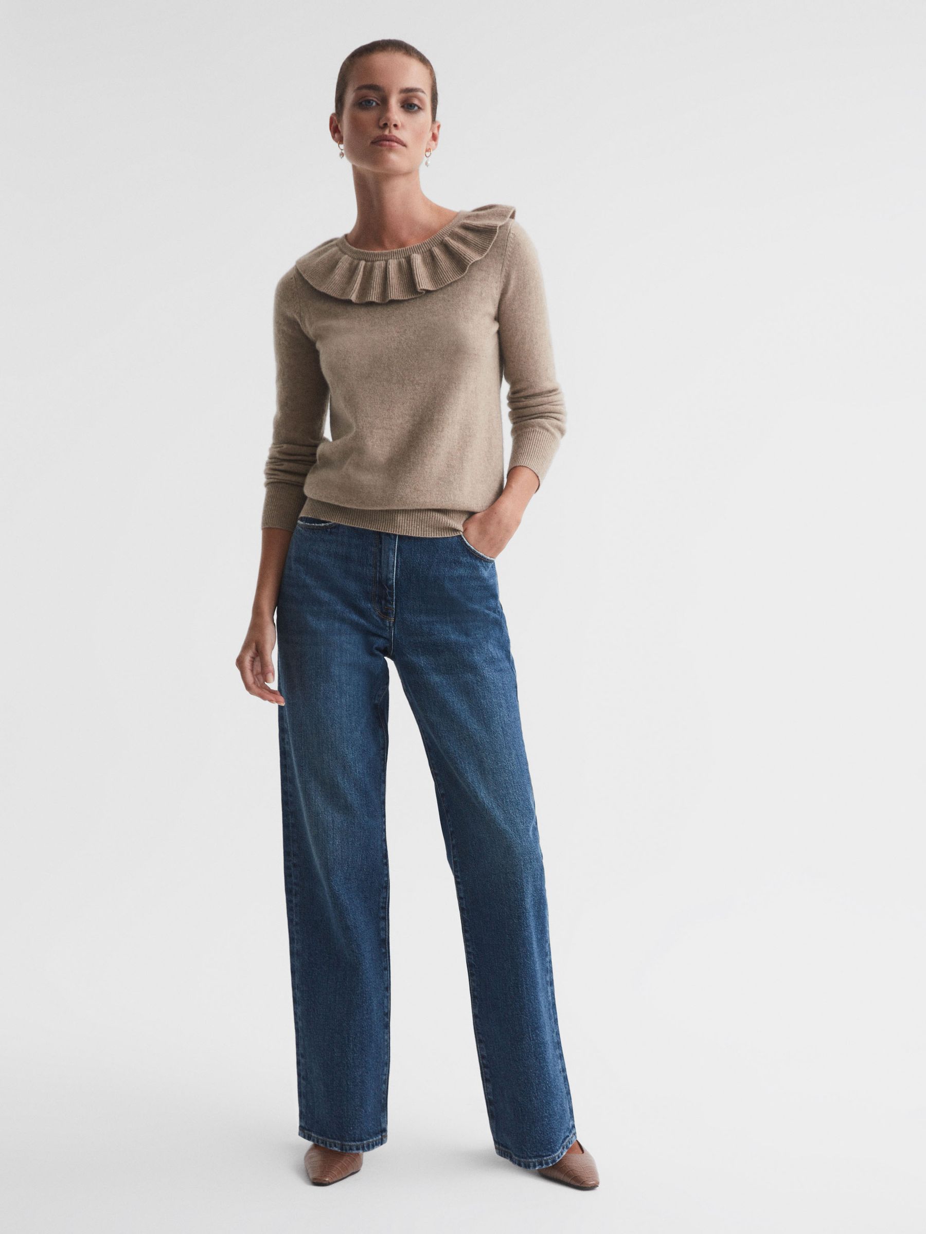 Madeleine Thompson Wool-Cashmere Frill Collar Top in Oatmeal - Image 1 of 5
