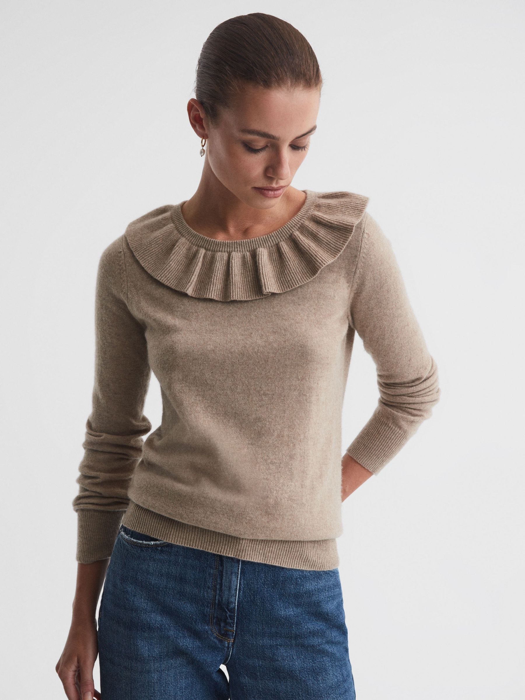 Madeleine Thompson Wool-Cashmere Frill Collar Top in Oatmeal - Image 3 of 5