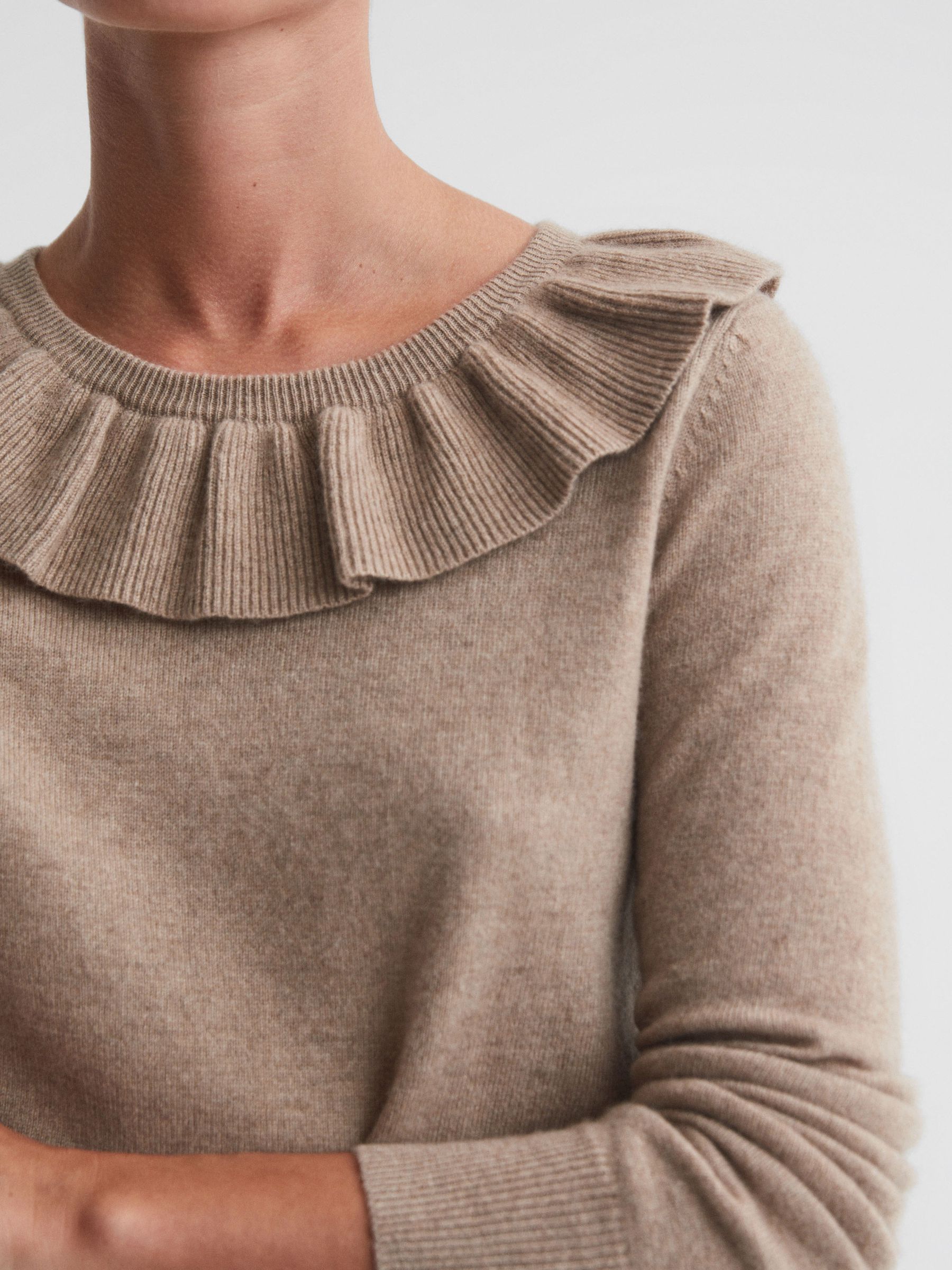 Madeleine Thompson Wool-Cashmere Frill Collar Top in Oatmeal - Image 4 of 5