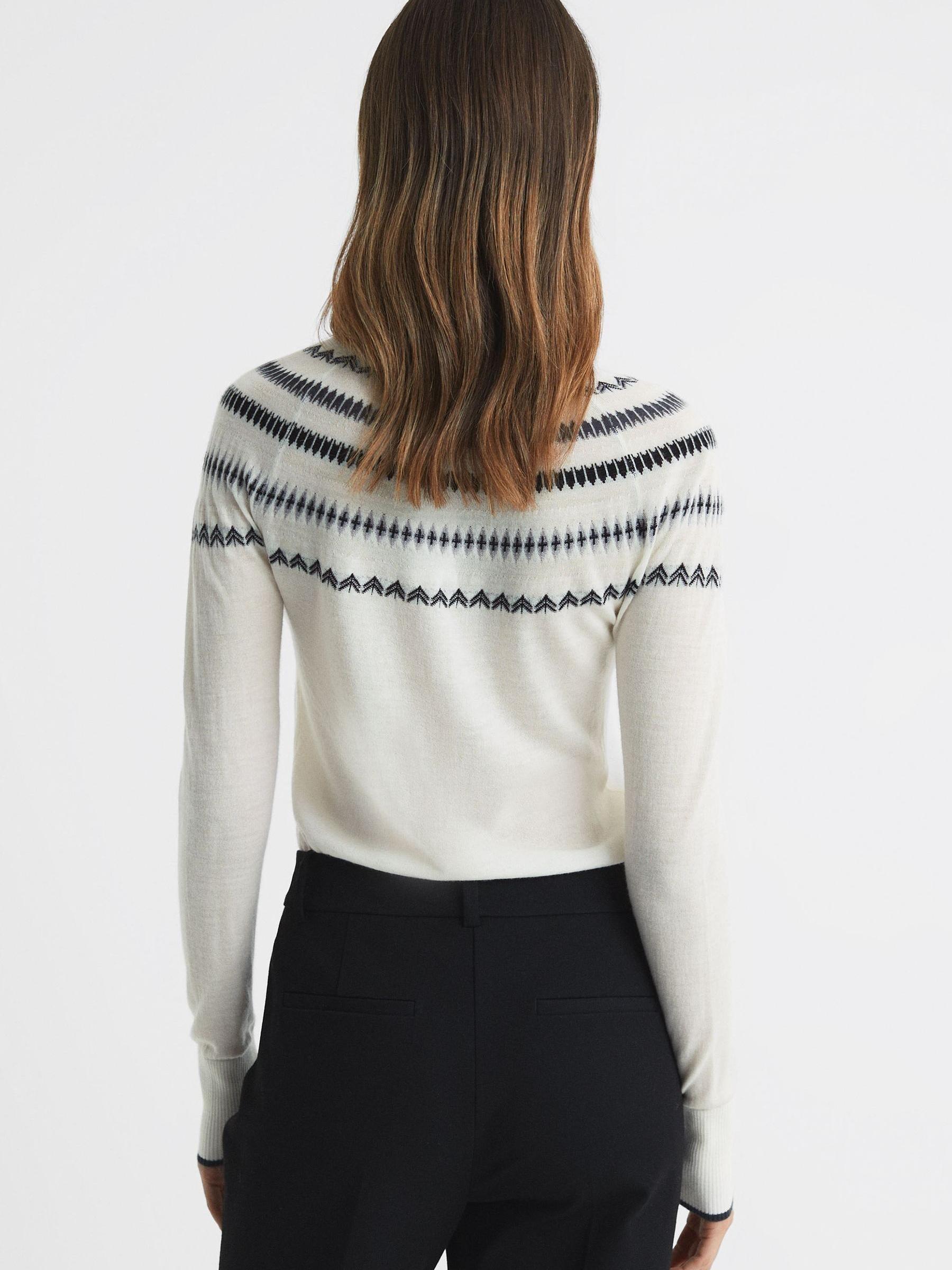 Wool-Cashmere Fairisle Pattern Funnel Neck Jumper in Cream/Grey - Image 5 of 5
