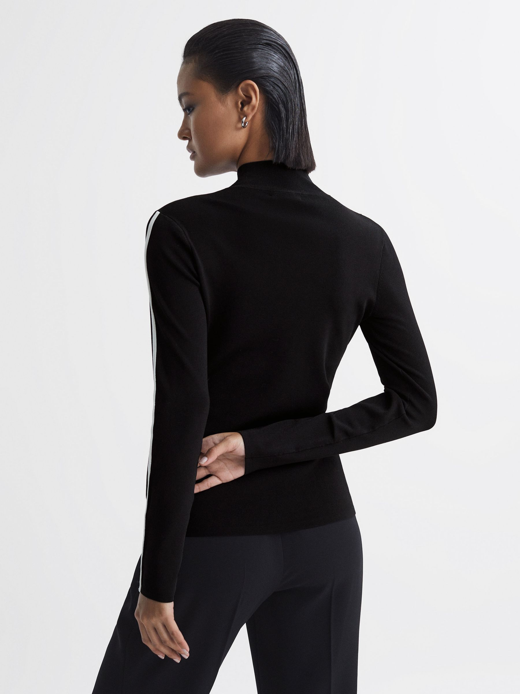 Contrast Stripe Long Sleeve Top in Black/White - Image 3 of 5