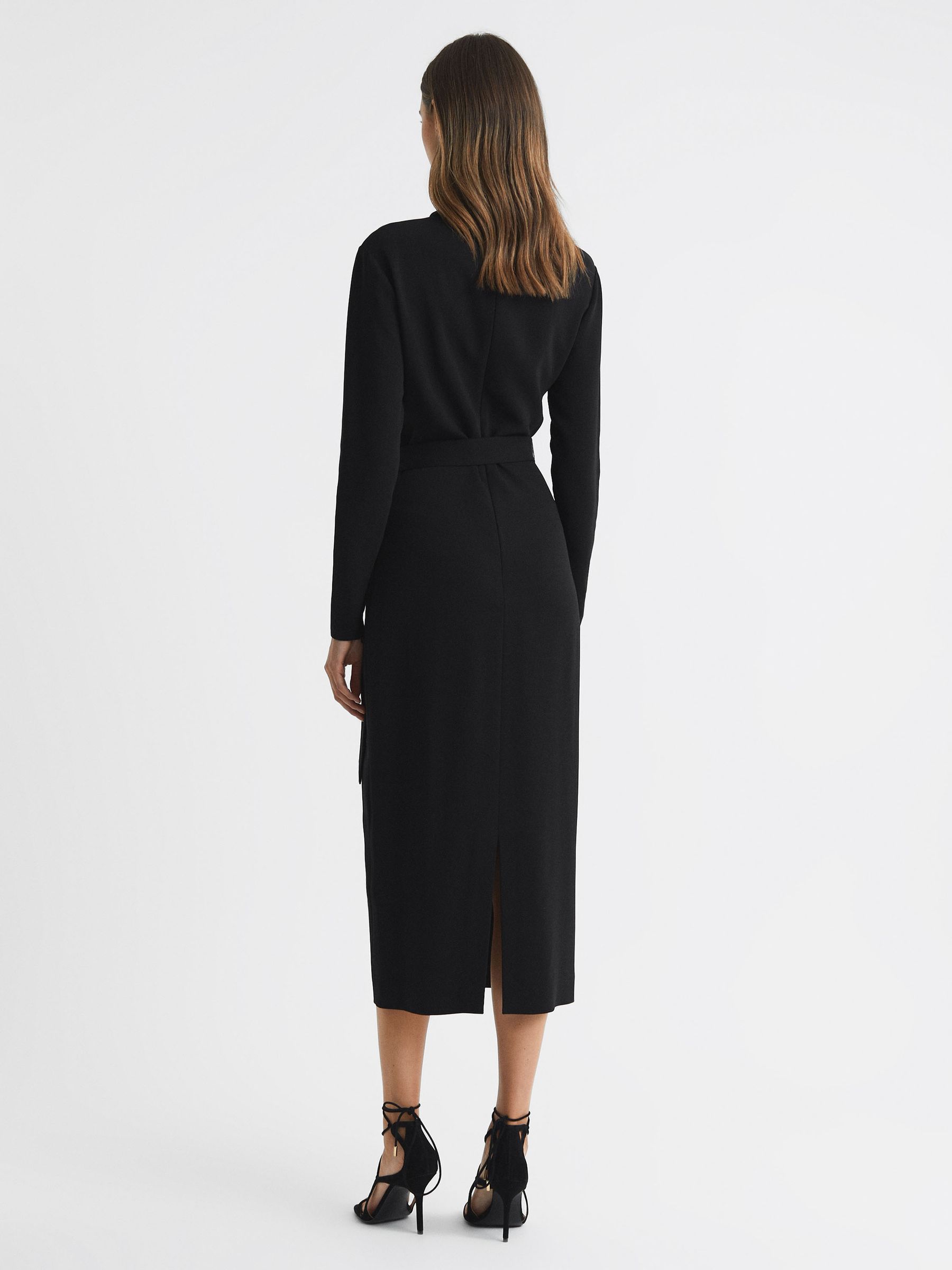 Reiss Contrast Stripe Belted Midi Dress in Black/White - REISS