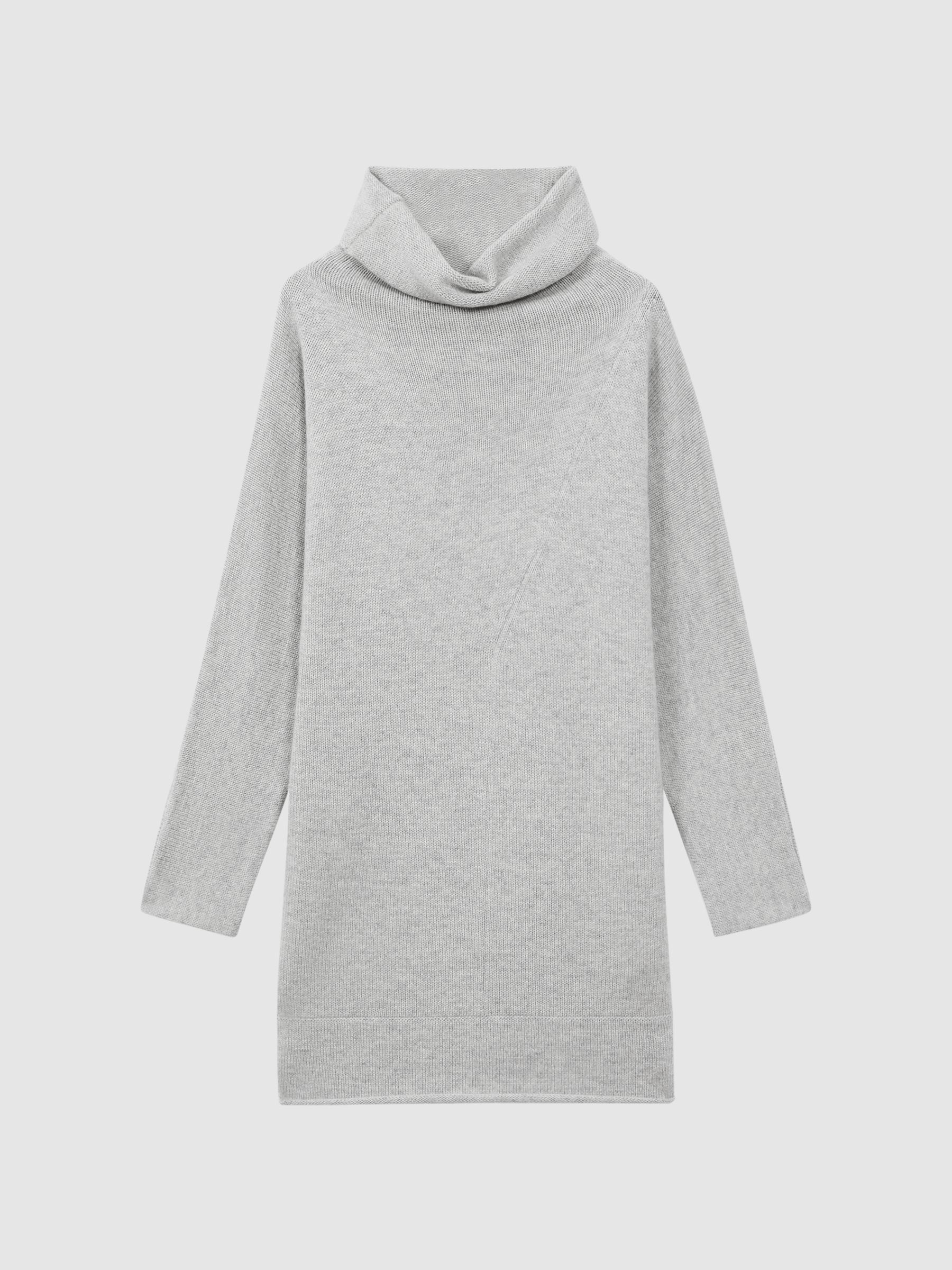 Oversized Wool Blend Cowl Neck Mini Dress in Soft Grey - Image 2 of 5