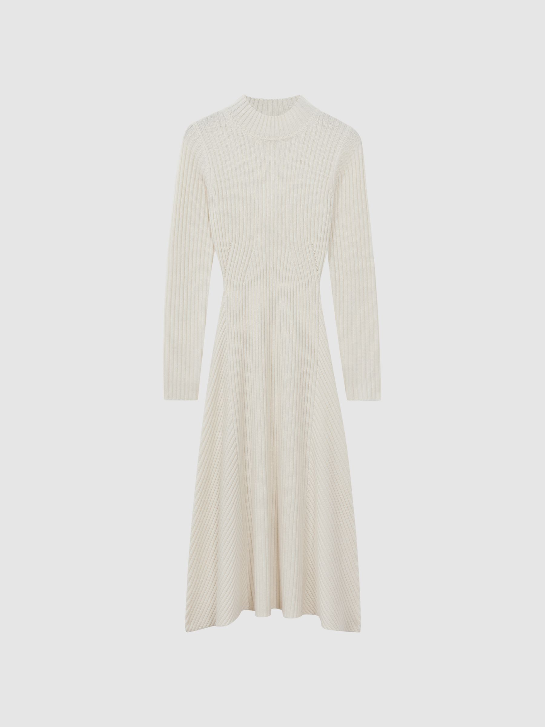 Wool Blend Bodycon Midi Dress in Cream - Image 2 of 5