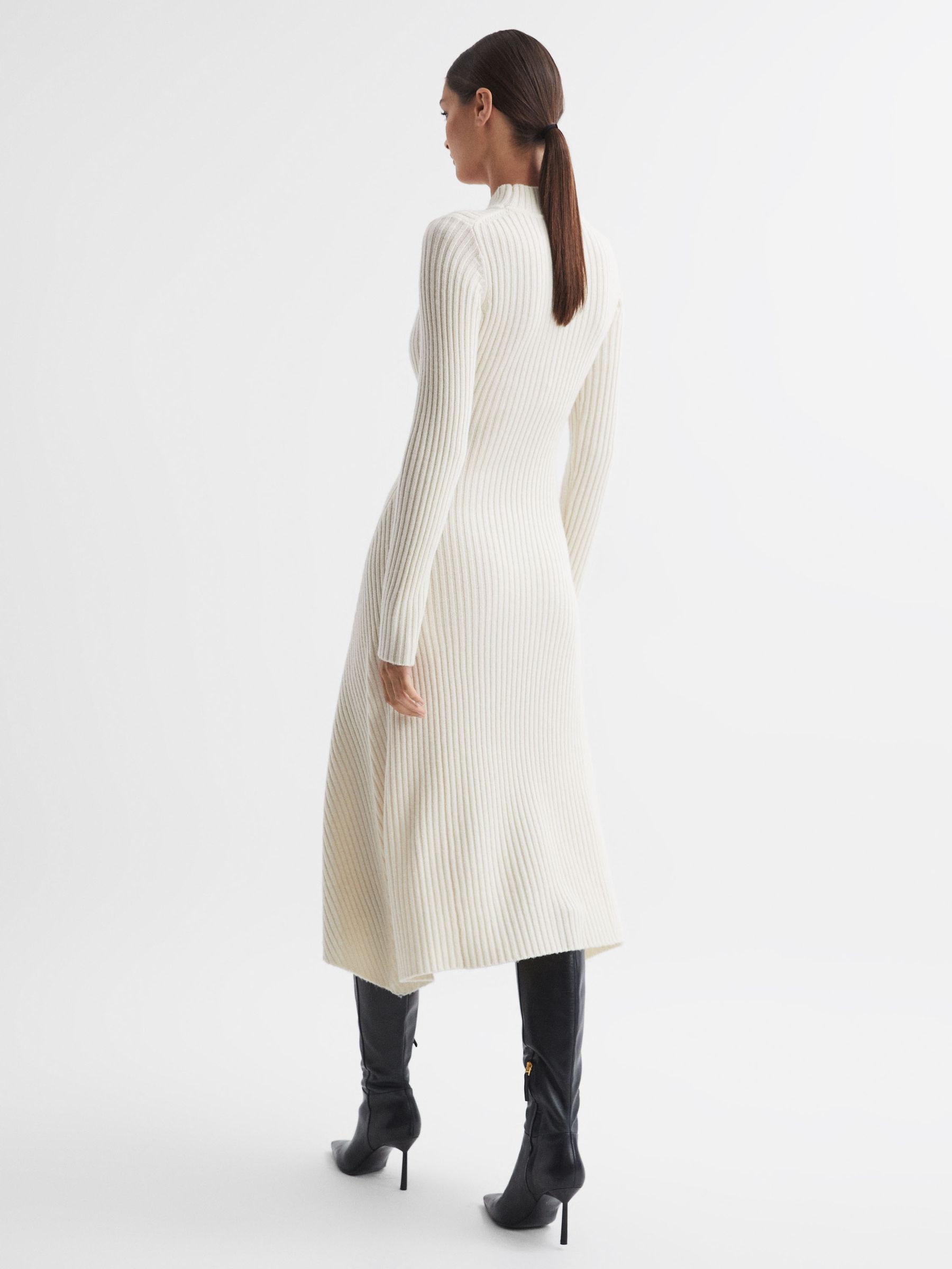 Wool Blend Bodycon Midi Dress in Cream - Image 5 of 5