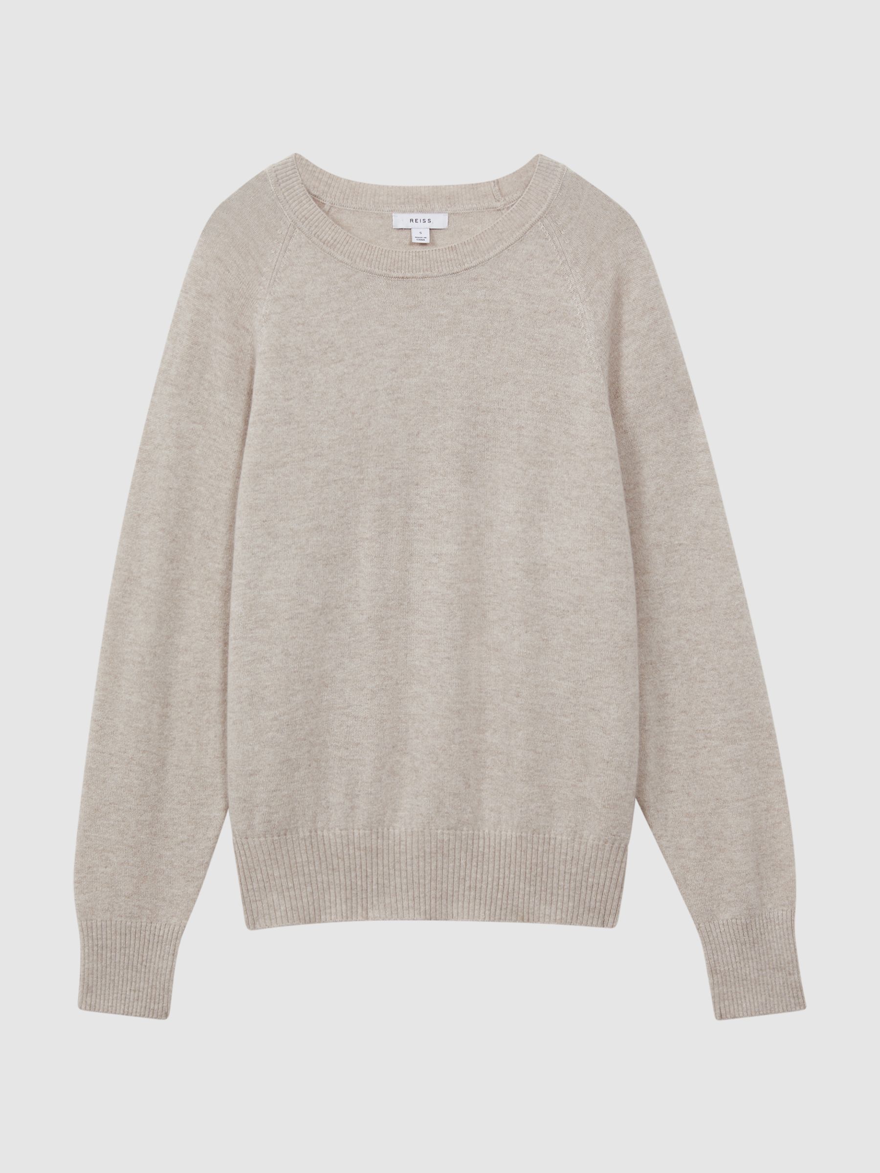 Oversized Wool Blend Crew Neck Jumper in Stone - Image 2 of 5