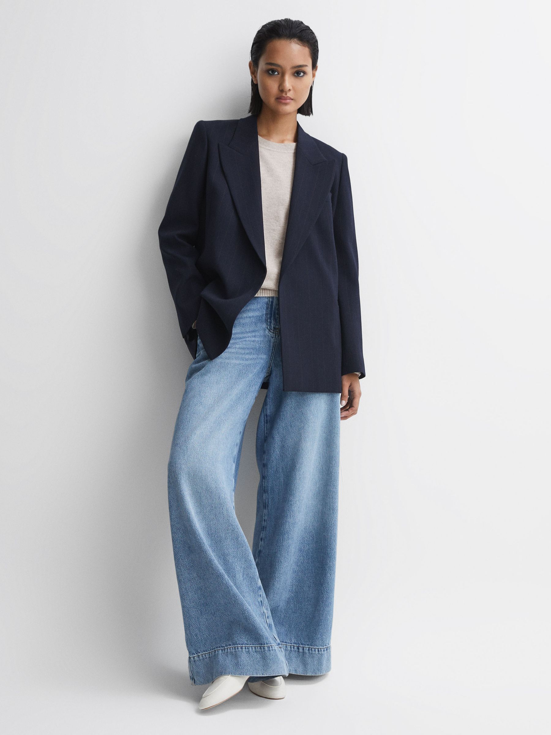 Oversized Wool Blend Crew Neck Jumper in Stone - Image 3 of 5