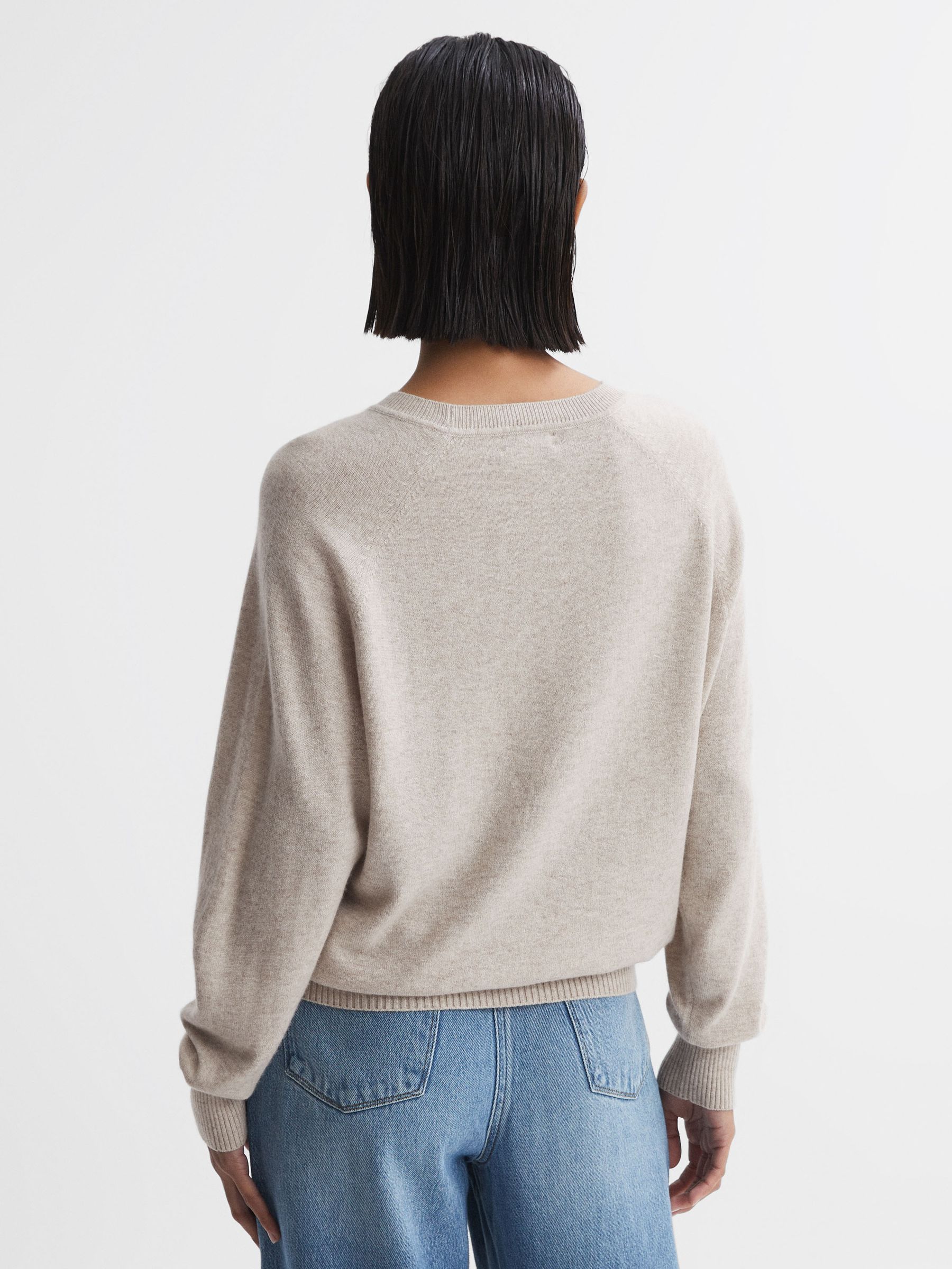 Oversized Wool Blend Crew Neck Jumper in Stone - Image 4 of 5