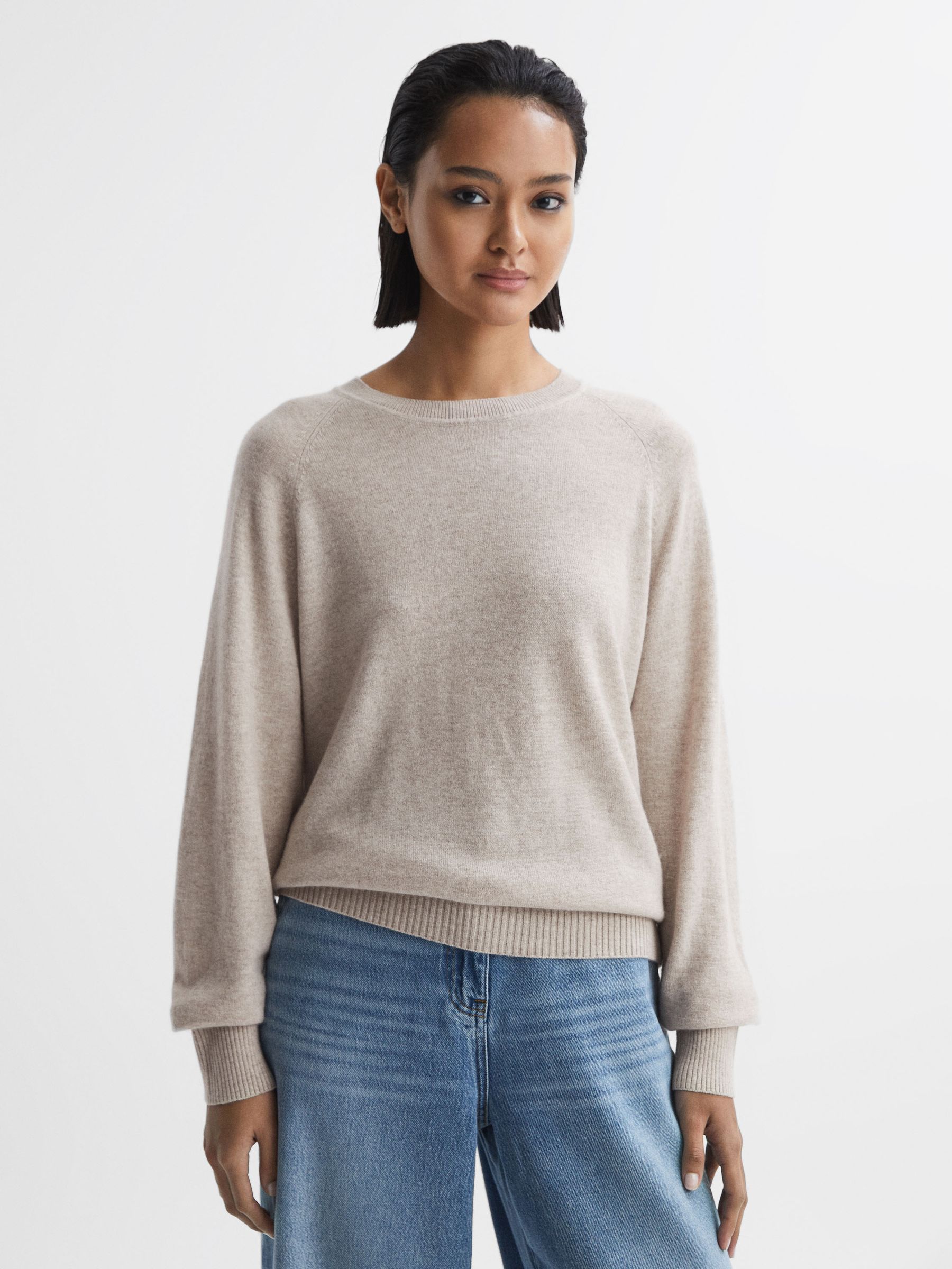 Oversized Wool Blend Crew Neck Jumper in Stone - Image 5 of 5