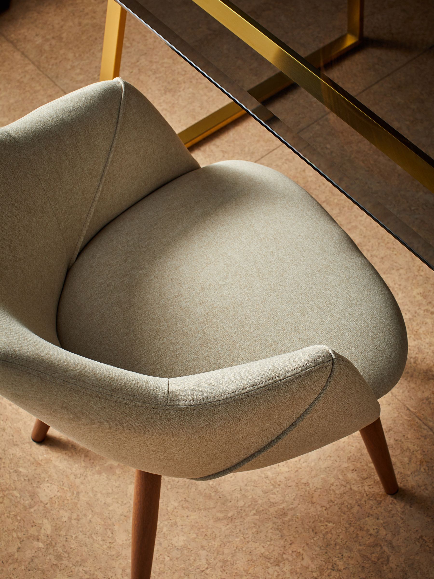 Set of 2 Lule Arm Dining Chairs in Ecru Marl and Walnut Legs - Image 2 of 3