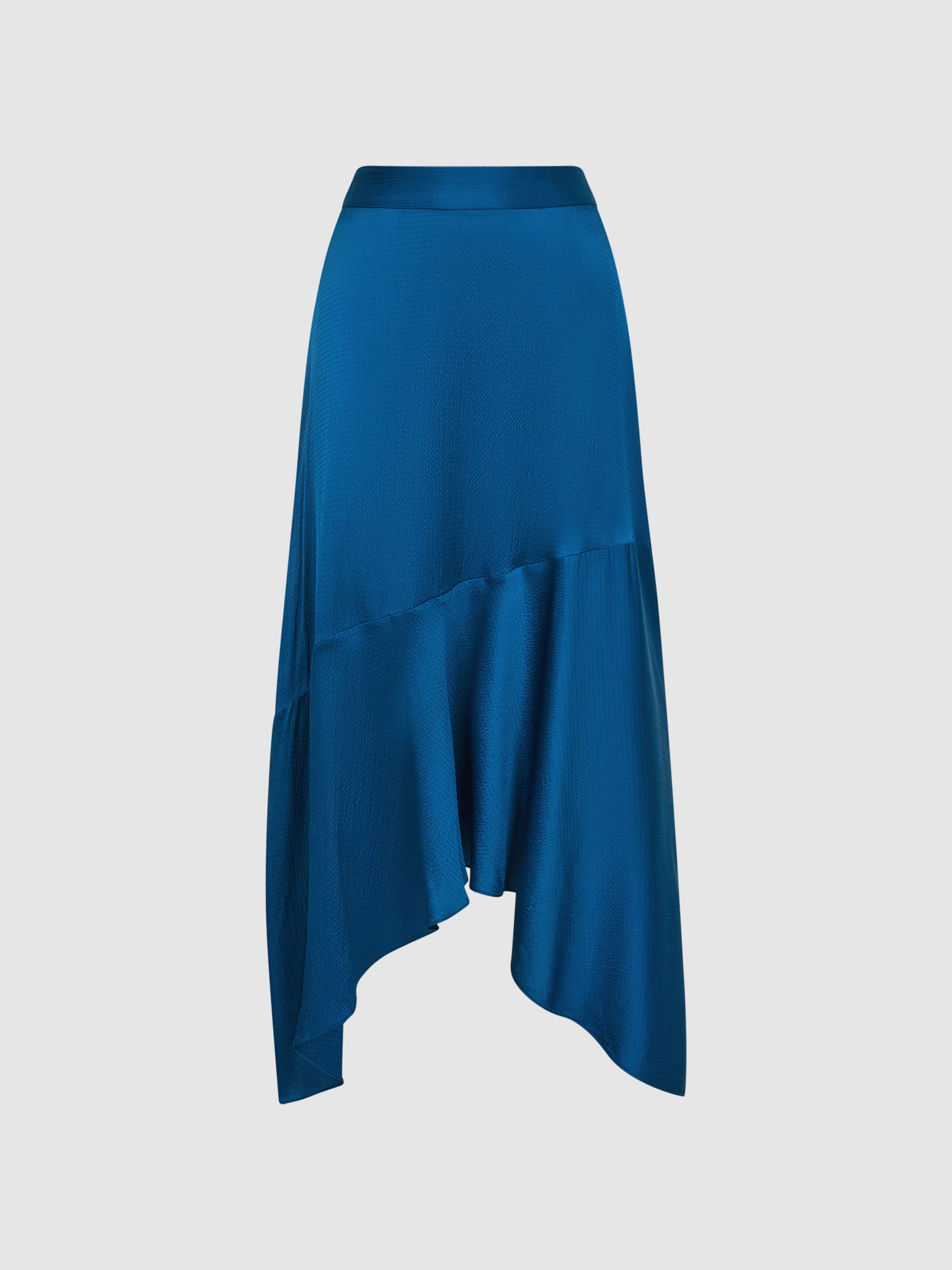 Hammered Satin Midi Skirt in Dark Blue - Image 2 of 5