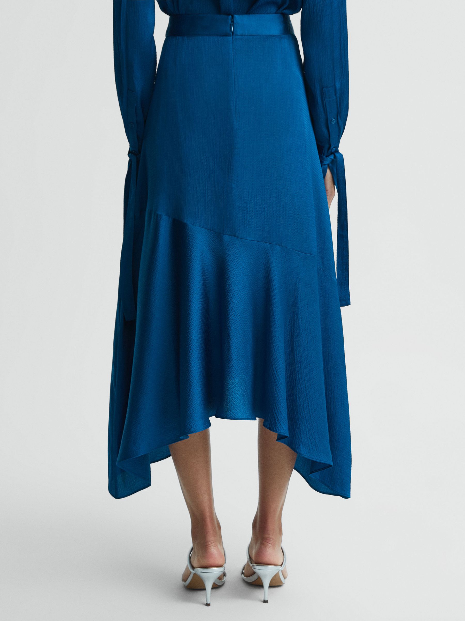 Hammered Satin Midi Skirt in Dark Blue - Image 4 of 5