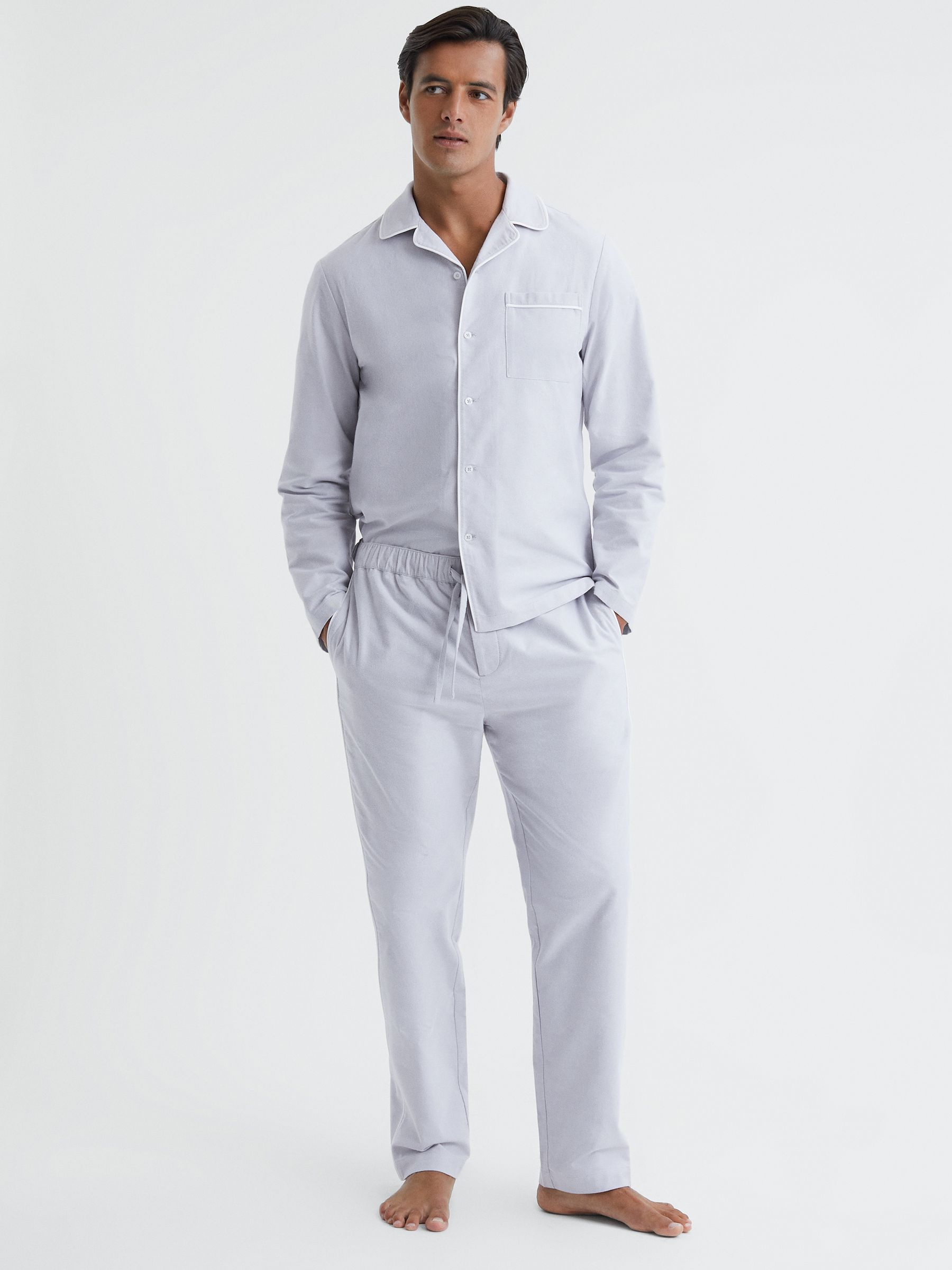 Cotton Drawstring Pyjama Bottoms in Ice Grey - Image 3 of 5