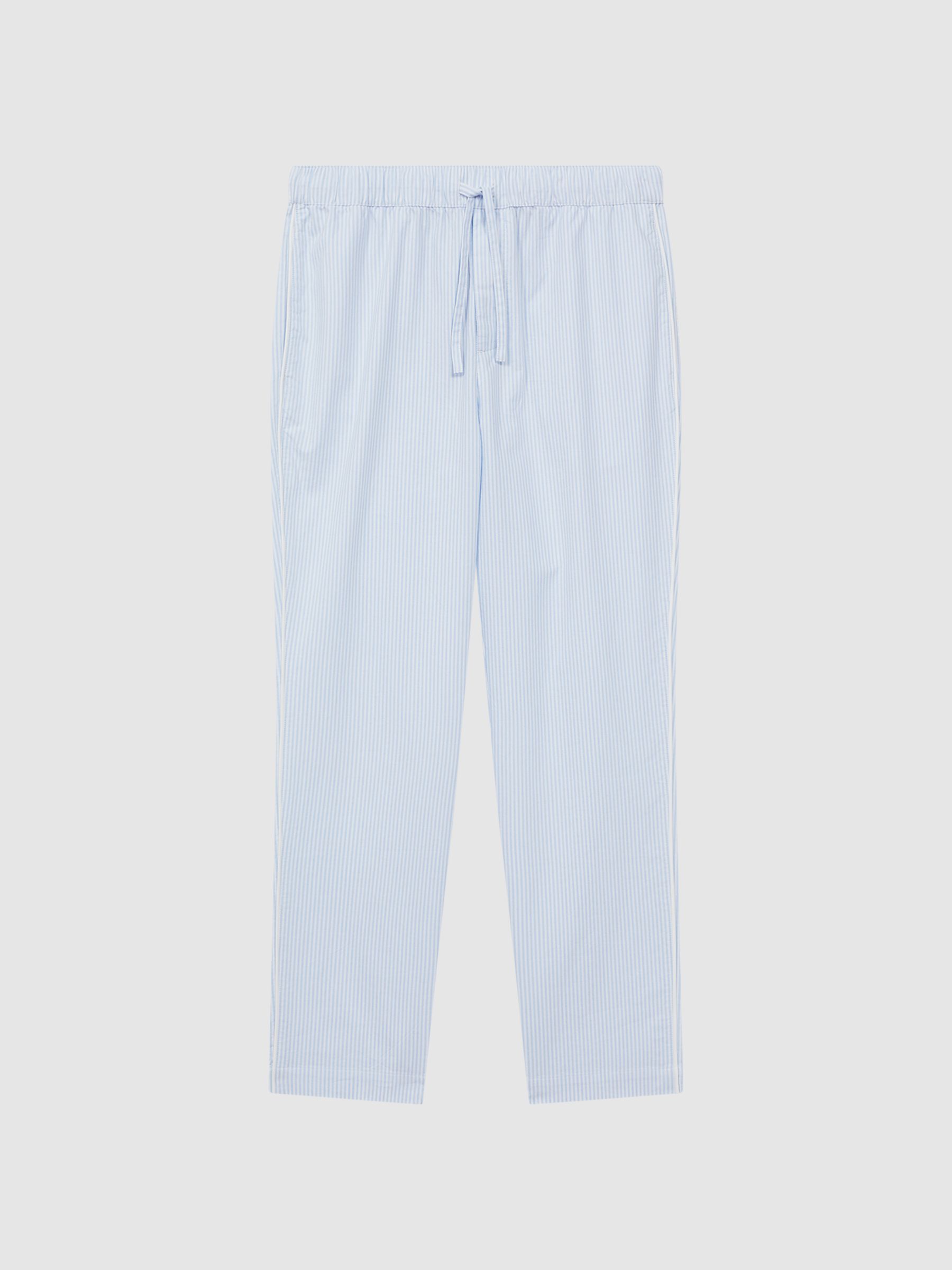 Striped Cotton Drawstring Pyjama Bottoms in Blue/White - Image 2 of 5