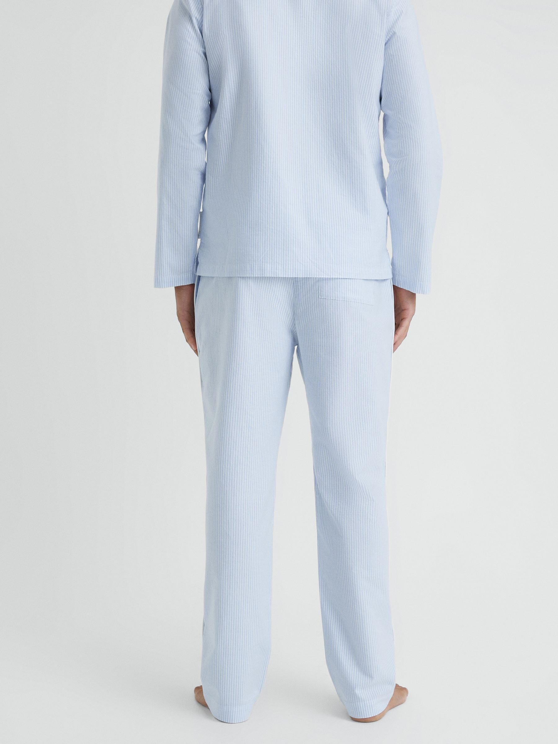 Striped Cotton Drawstring Pyjama Bottoms in Blue/White - Image 4 of 5