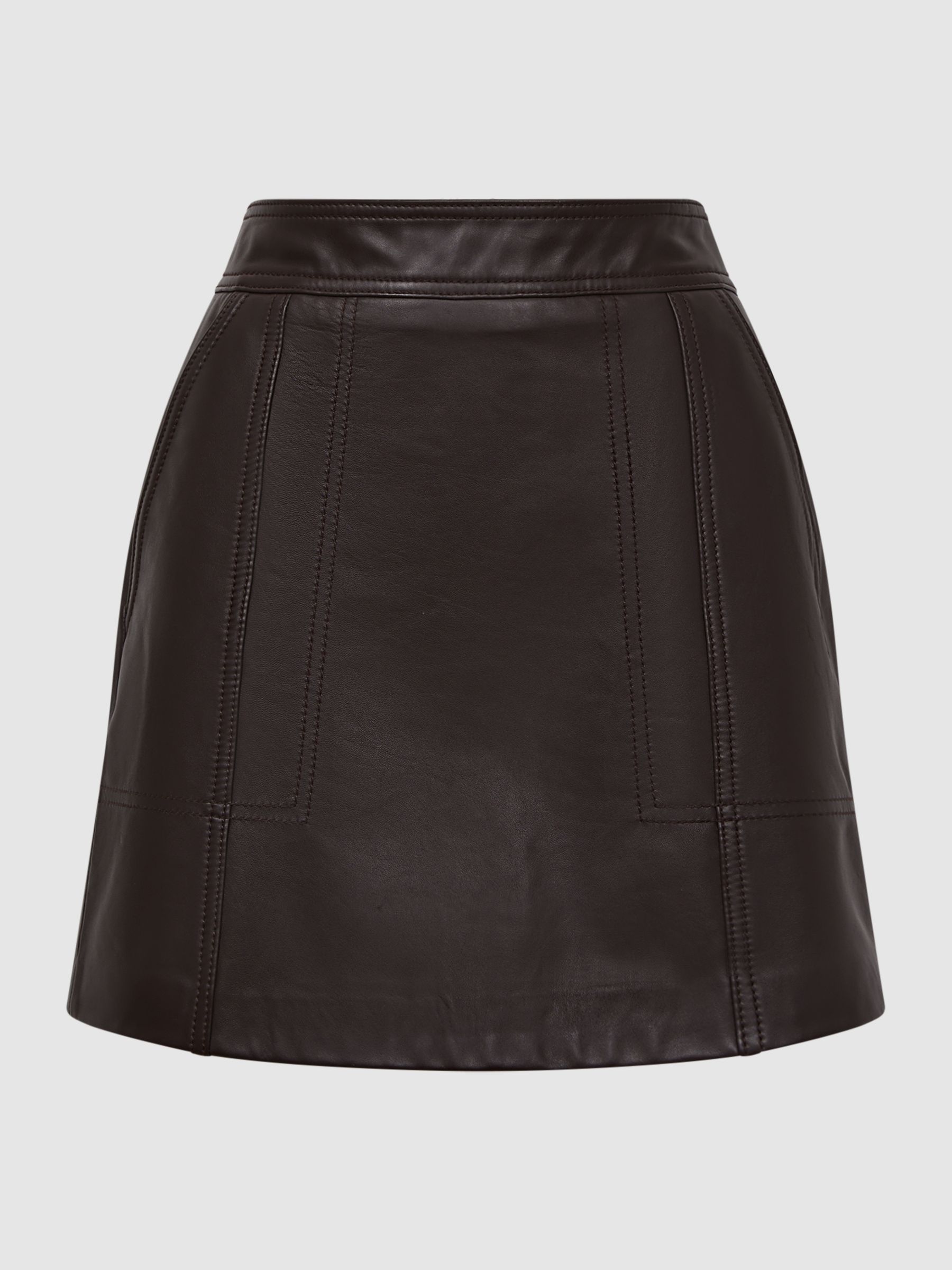 Edie Chocolate Leather High Rise Mini Skirt - Image 2 of 5