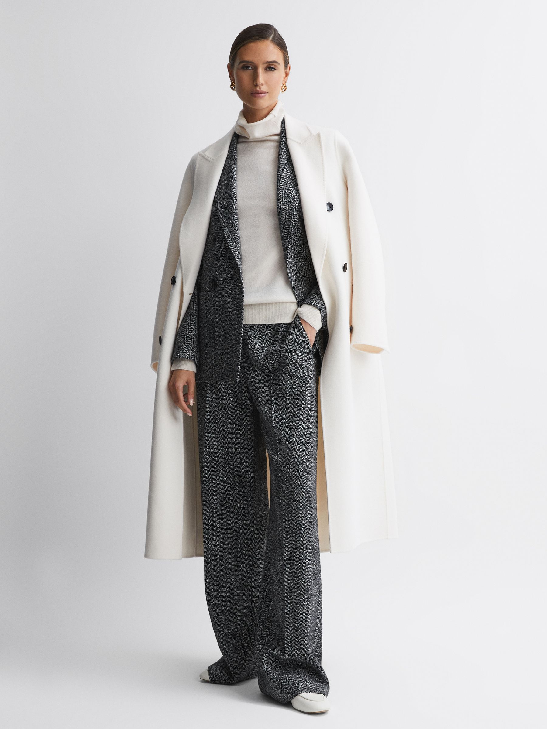Wide Leg Textured Suit Trousers in Grey - Image 1 of 4