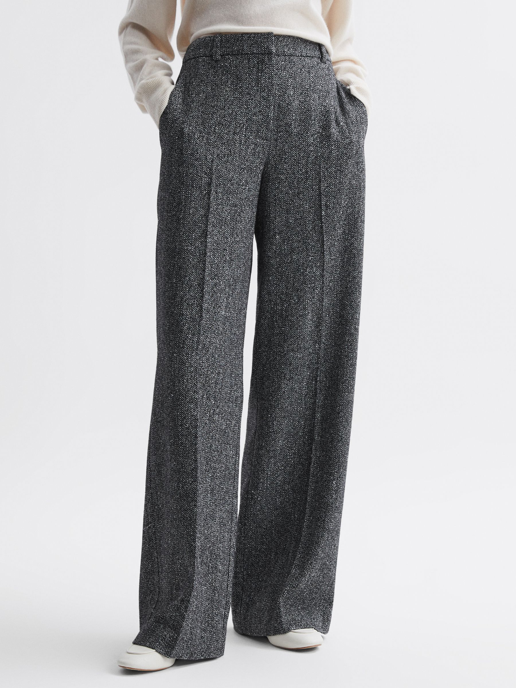 Wide Leg Textured Suit Trousers in Grey - Image 3 of 4