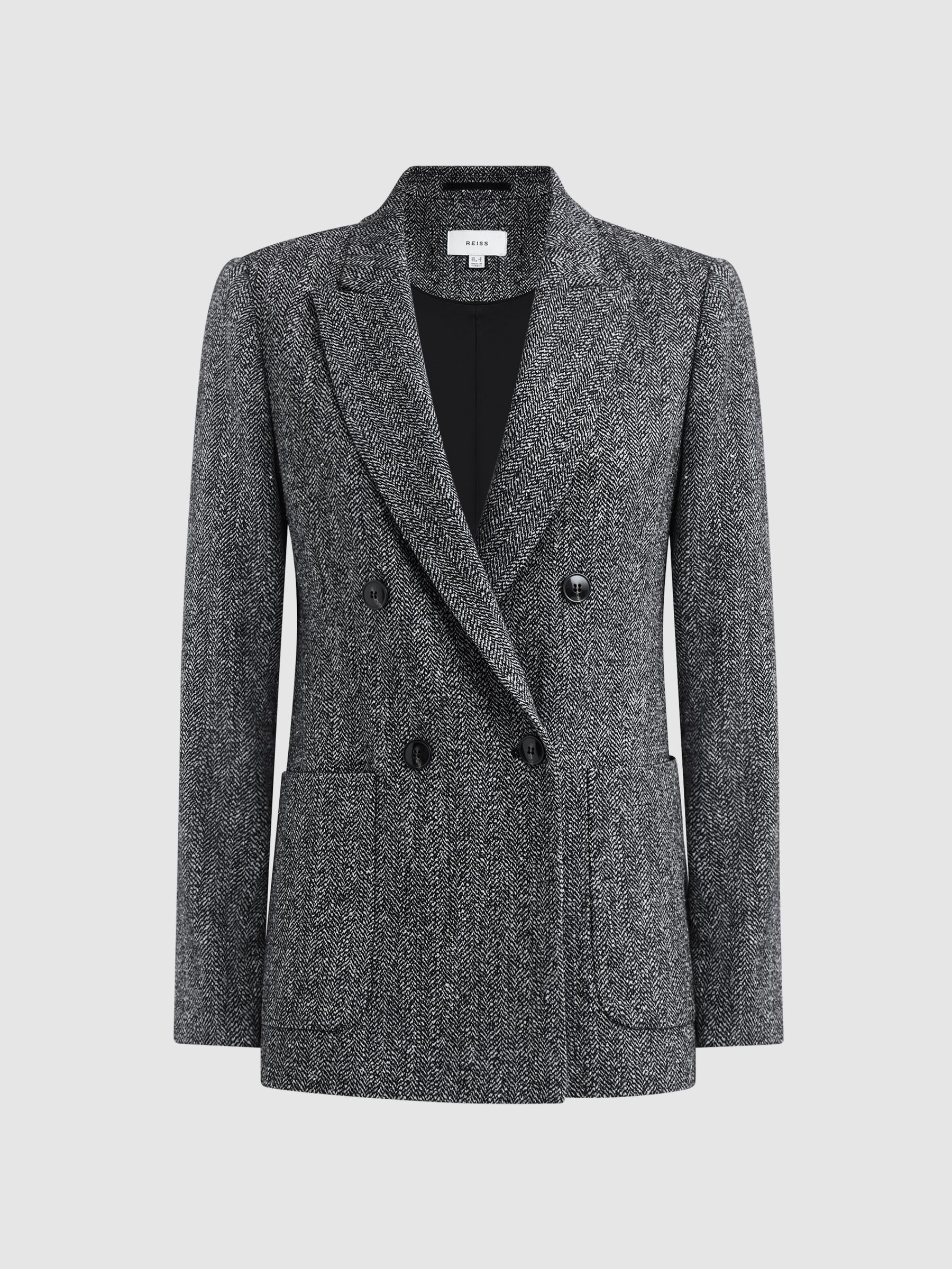 Relaxed Fit Textured Double Breasted Suit Blazer in Grey - Image 2 of 7