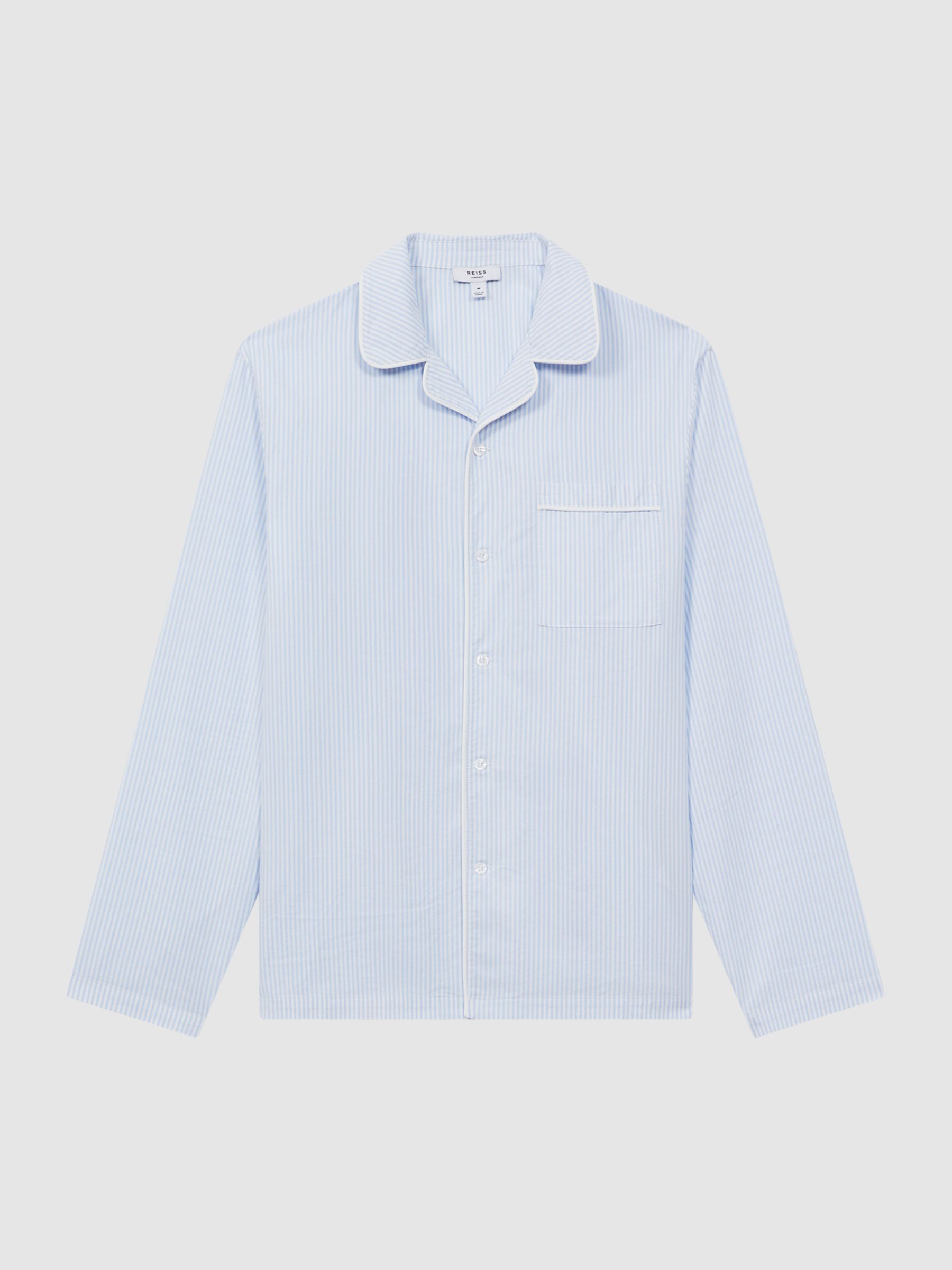 Striped Cotton Button-Through Pyjama Shirt in Blue/White - Image 2 of 5