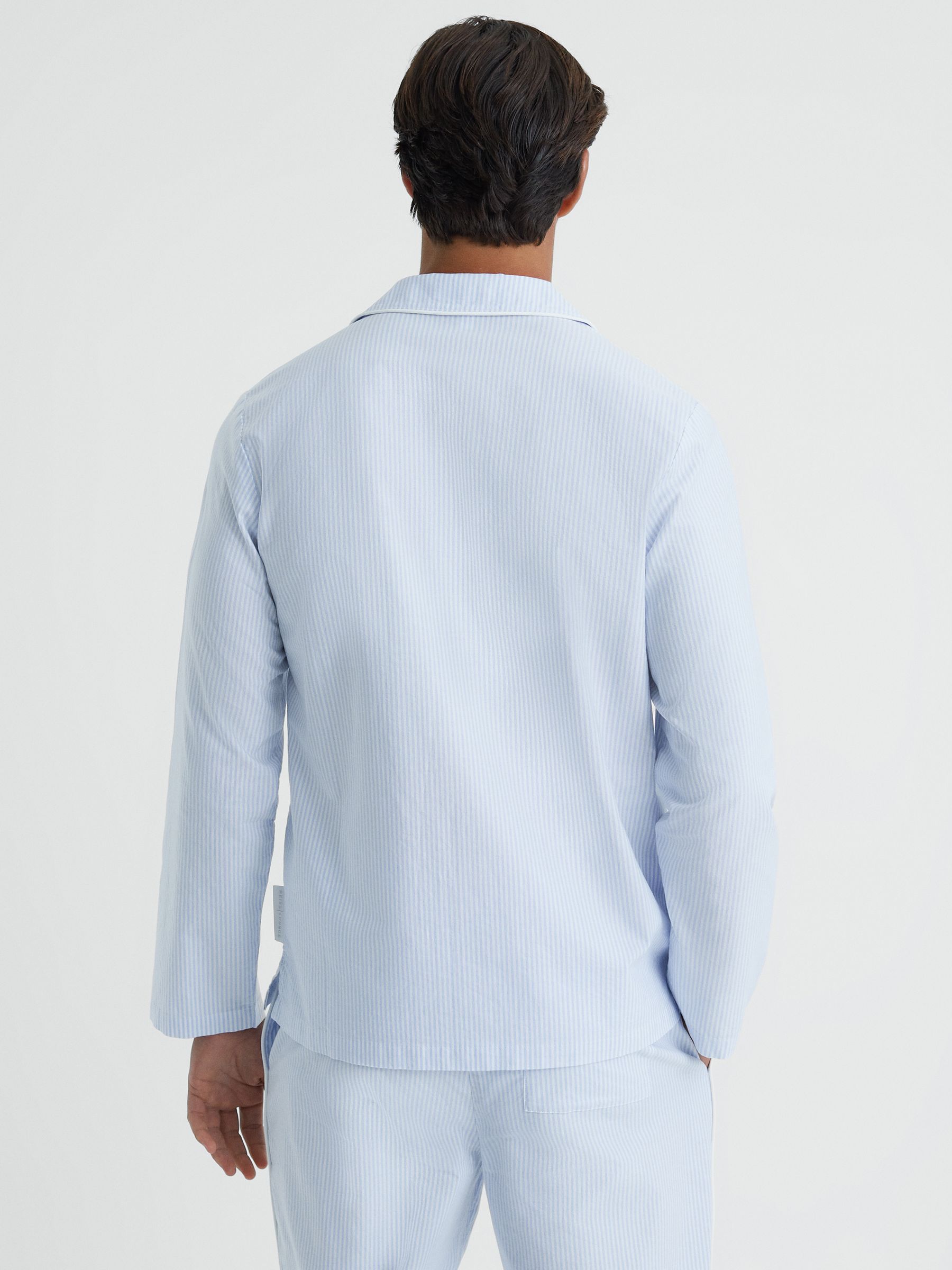 Striped Cotton Button-Through Pyjama Shirt in Blue/White - Image 5 of 5