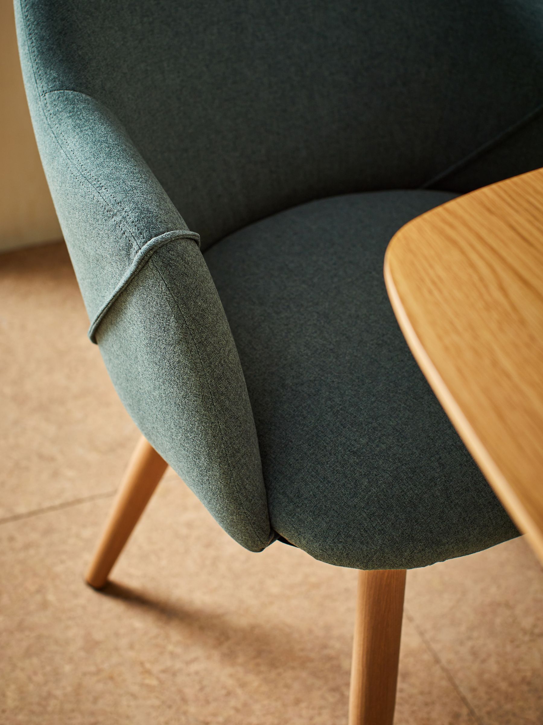 Set of 2 Lule Arm Dining Chairs in Bay Green and Oak Legs - Image 2 of 3