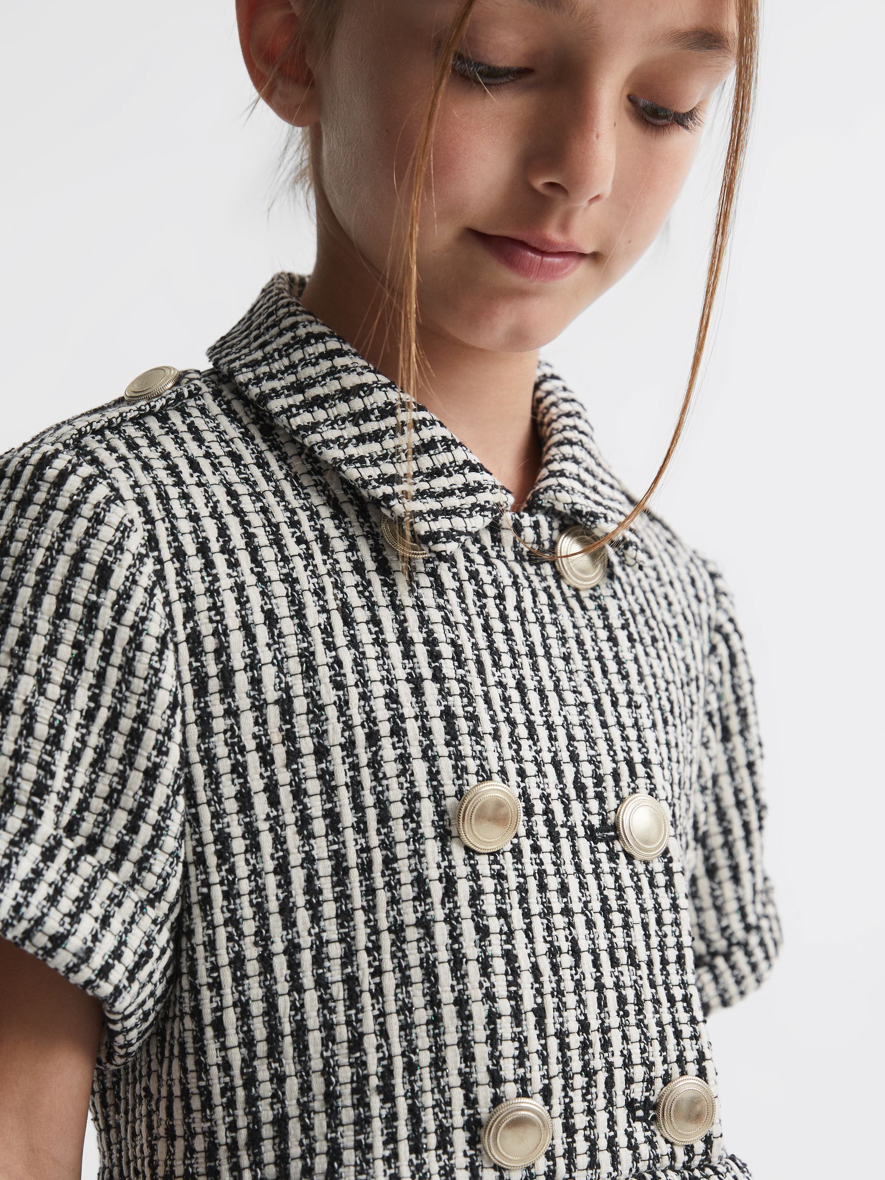 9-14 yrs Tweed Double Breasted Dress in Multi - Image 3 of 5