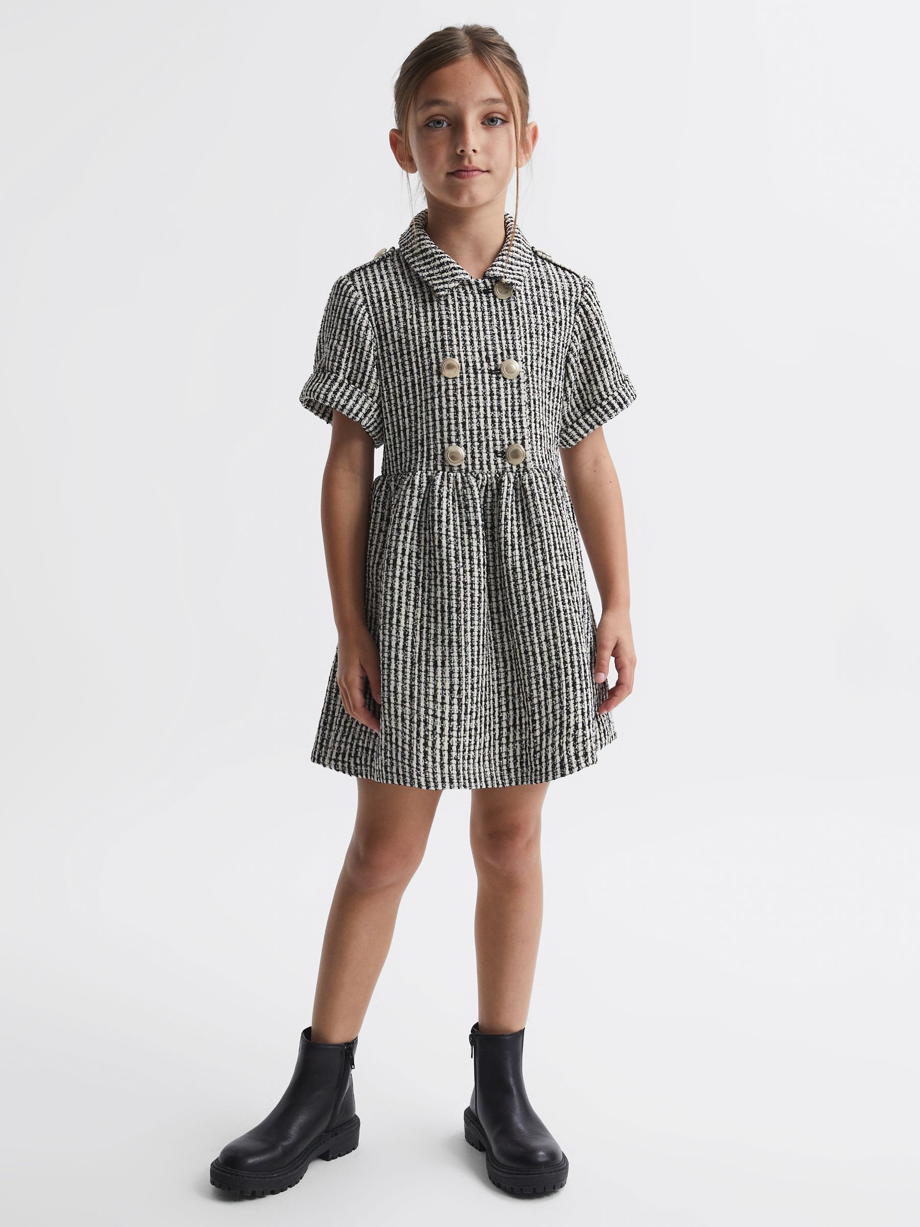 9-14 yrs Tweed Double Breasted Dress in Multi - Image 4 of 5