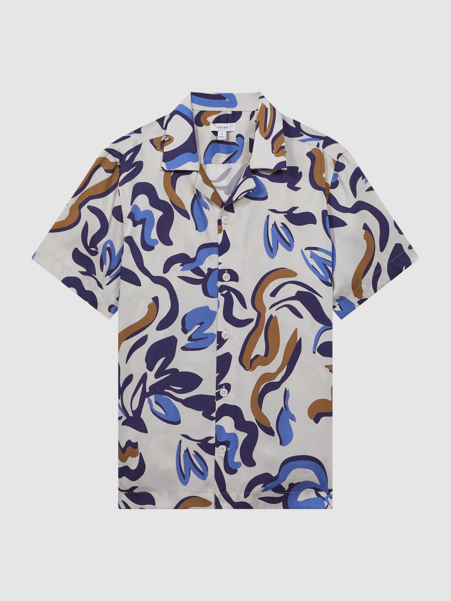 Abstract Print Cuban Collar Shirt in White Multi - Image 2 of 5