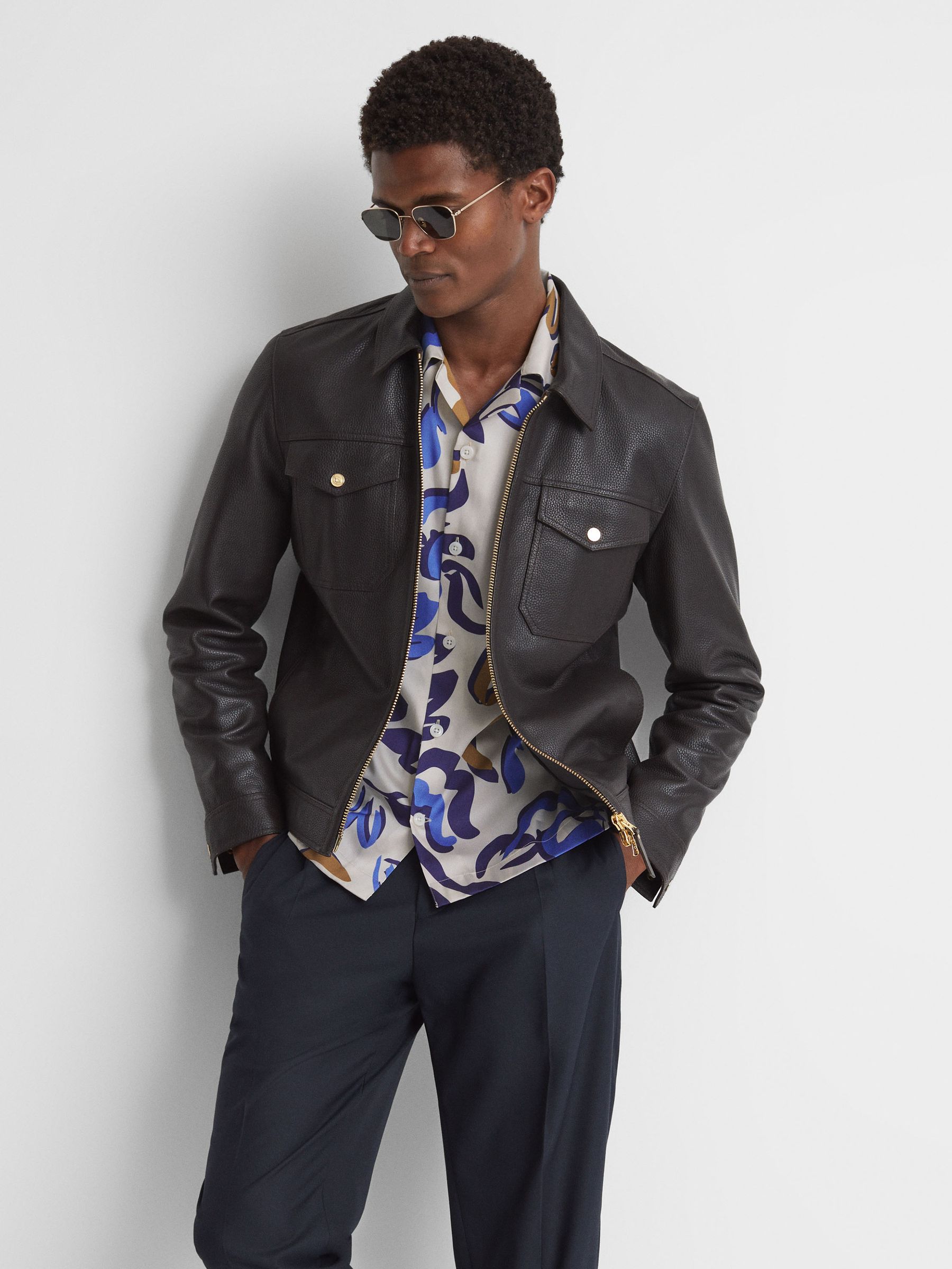 Abstract Print Cuban Collar Shirt in White Multi - Image 3 of 5