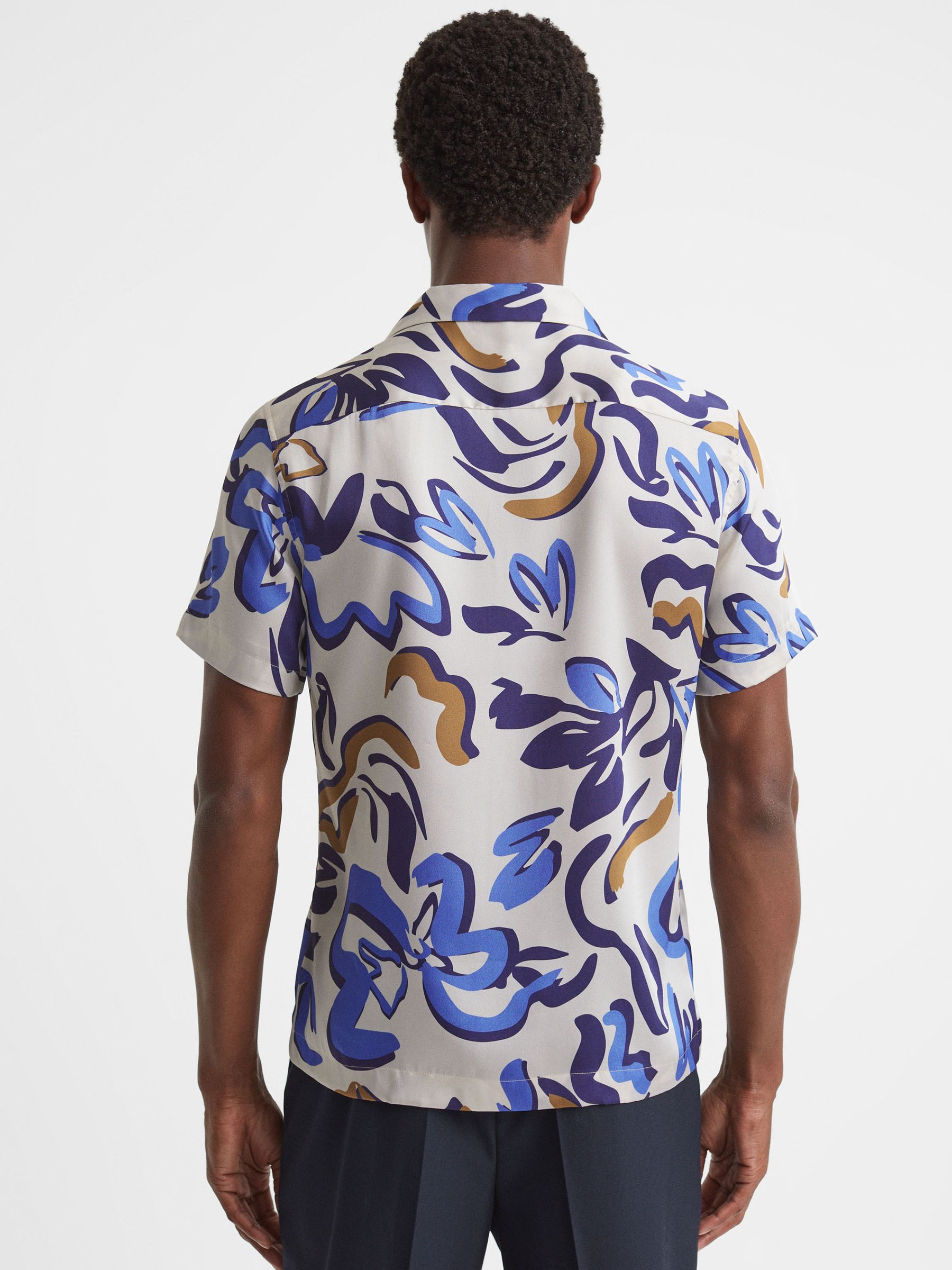 Abstract Print Cuban Collar Shirt in White Multi - Image 5 of 5