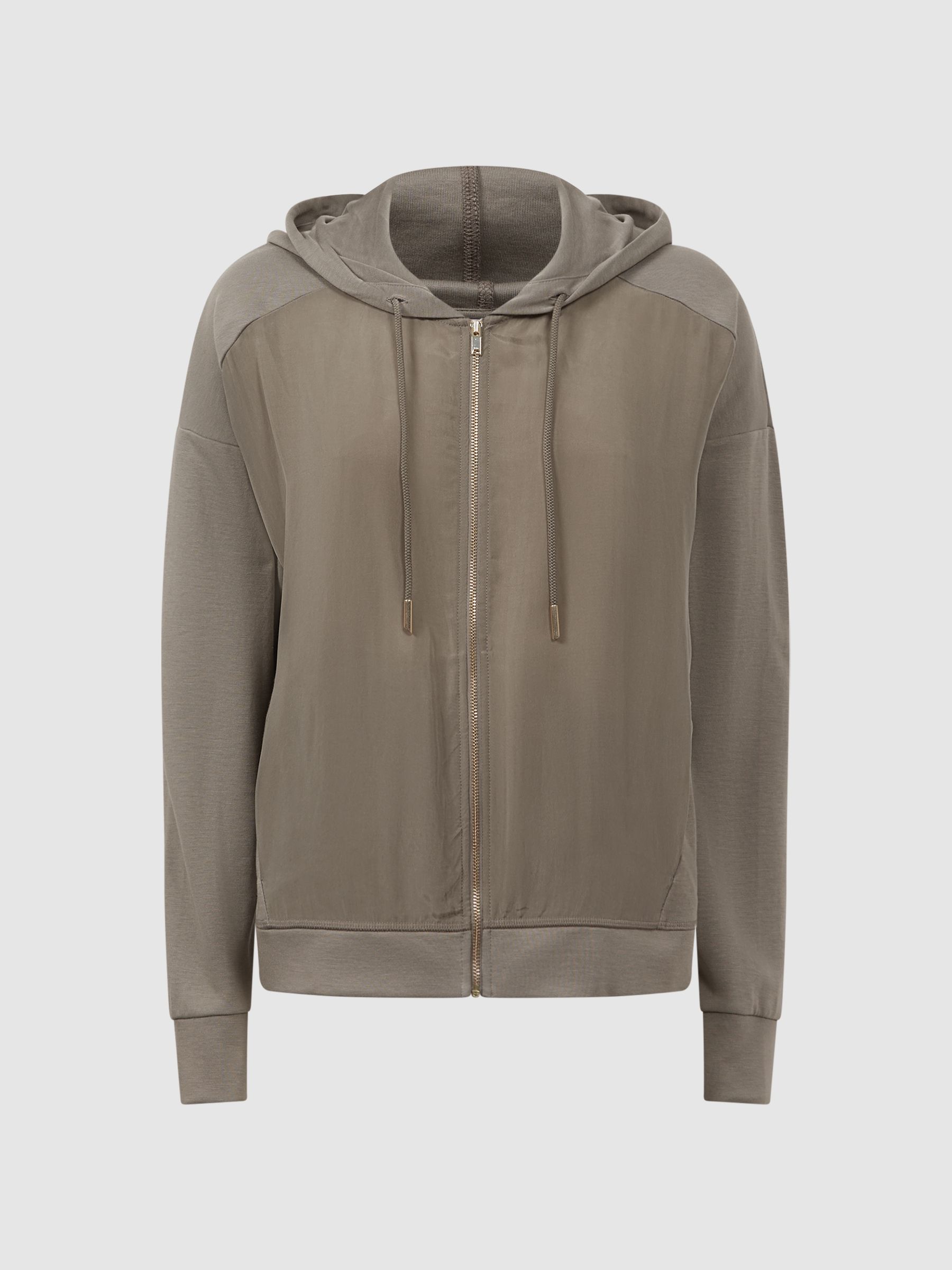 Hybrid Zip-Through Hoodie in Khaki - Image 2 of 4