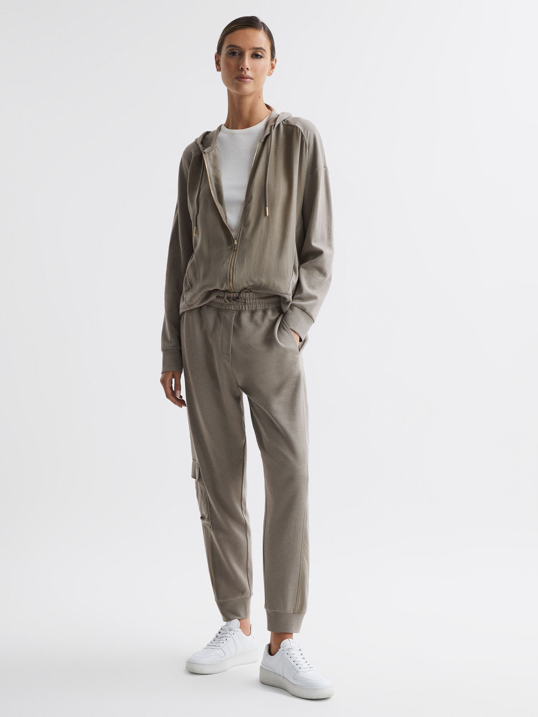 Hybrid Zip-Through Hoodie in Khaki - Image 3 of 4