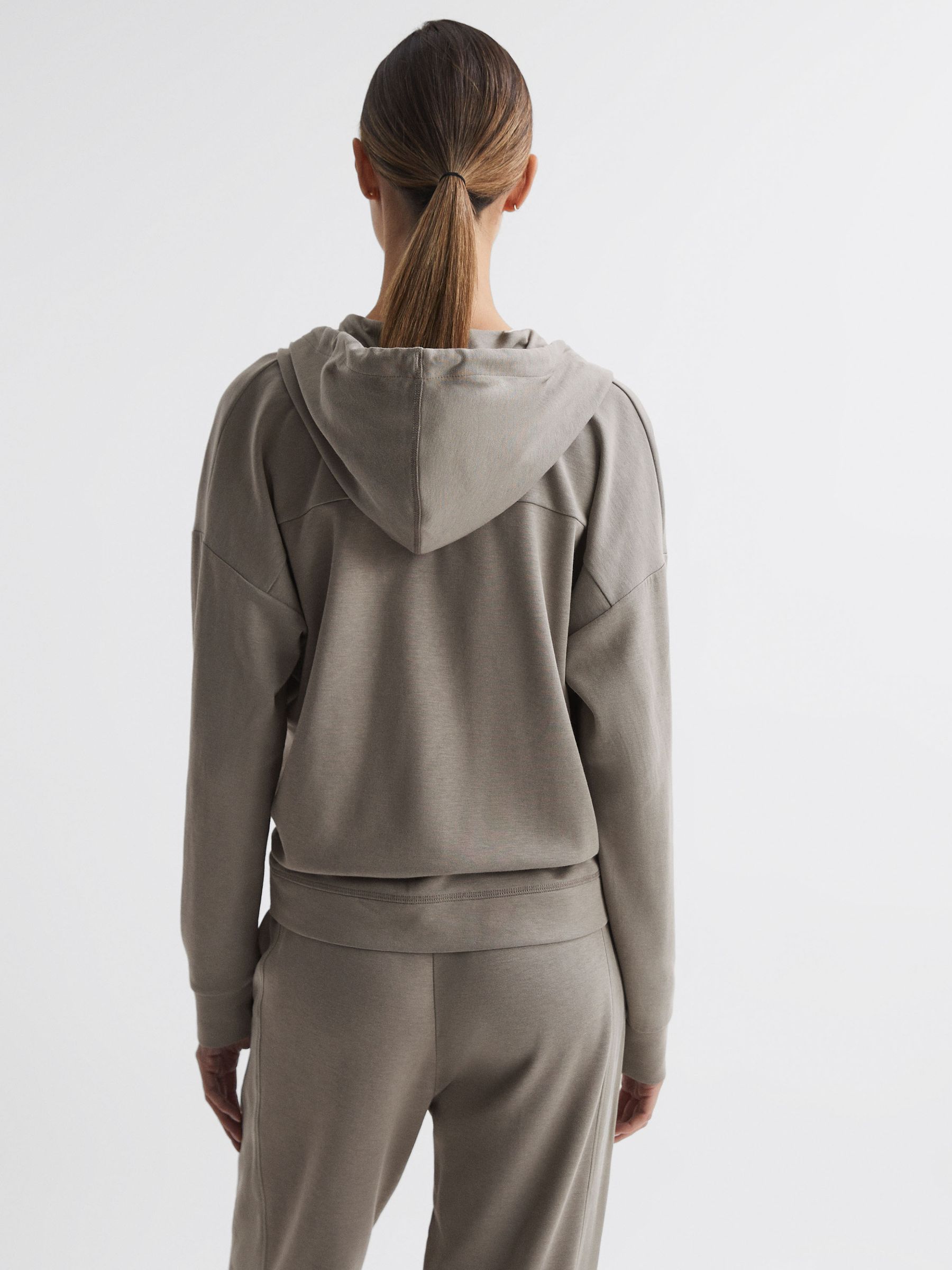 Hybrid Zip-Through Hoodie in Khaki - Image 4 of 4