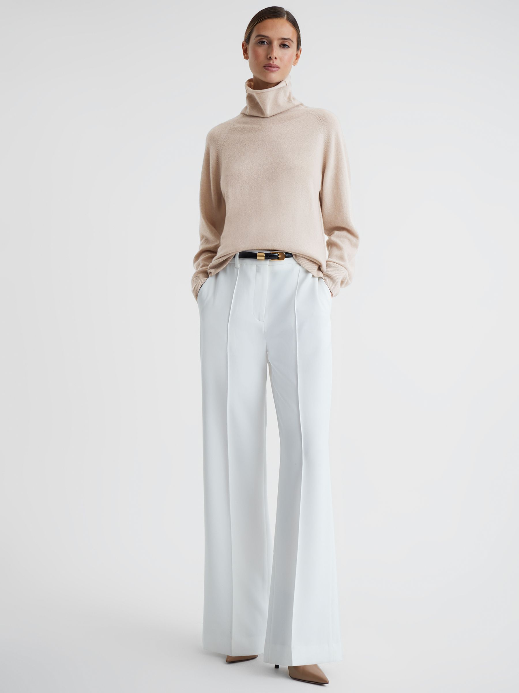 Relaxed Cashmere Roll Neck Top in Stone - Image 1 of 5