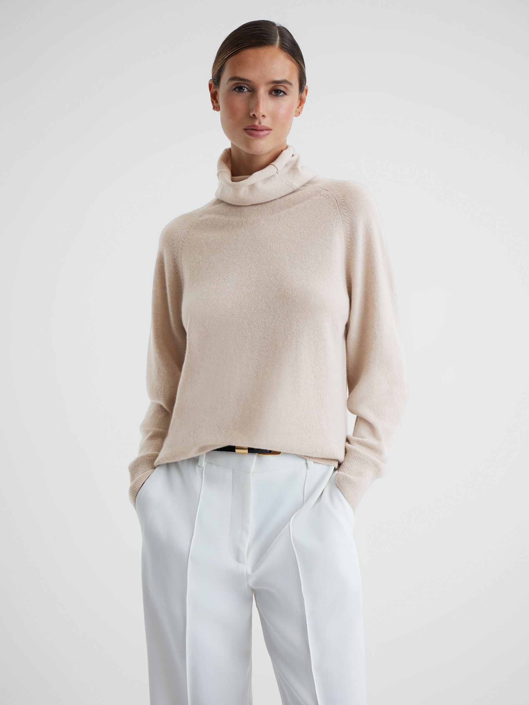 Relaxed Cashmere Roll Neck Top in Stone - Image 4 of 5