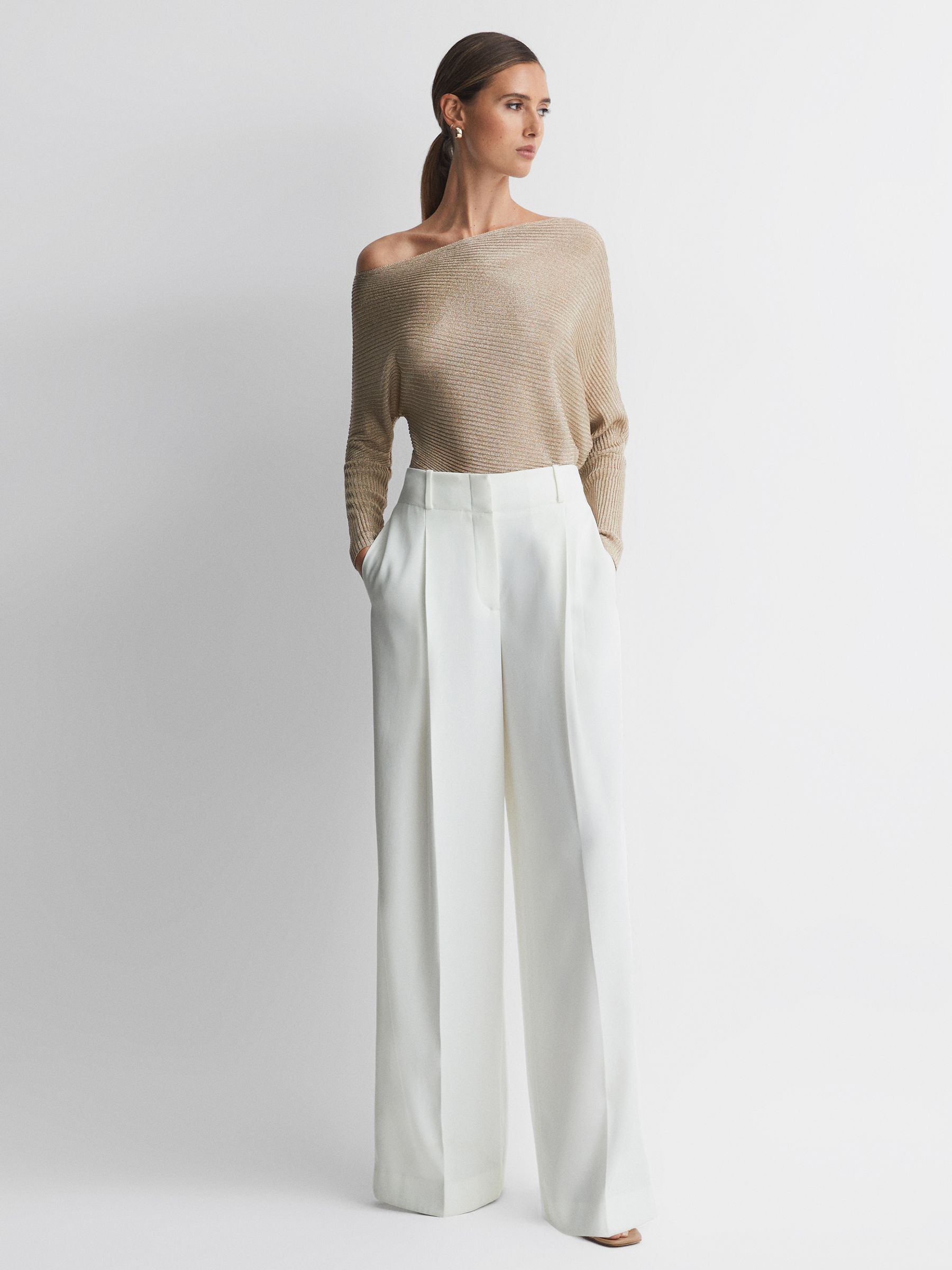 Mid Rise Wide Leg Trousers in White - Image 3 of 5