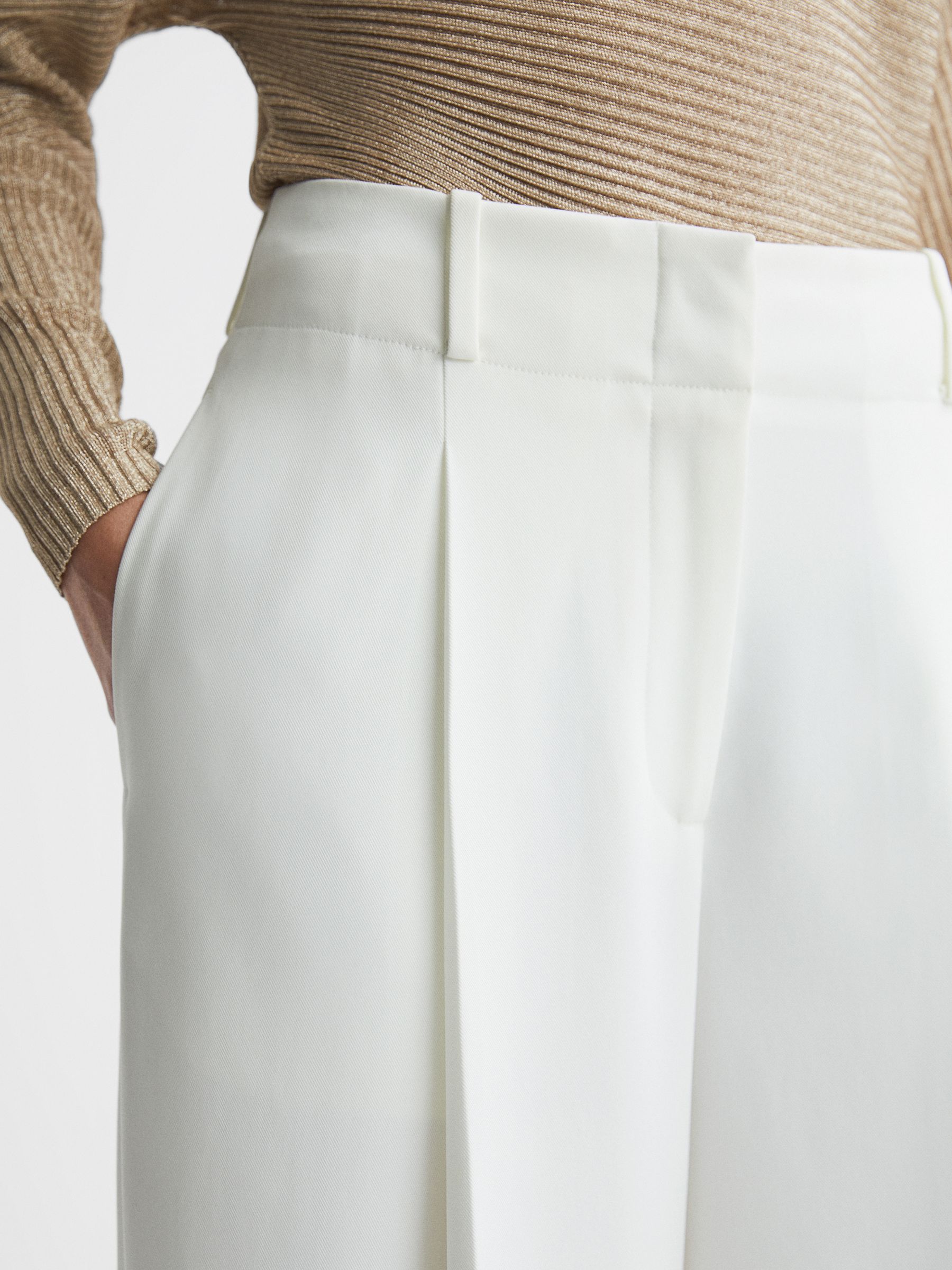 Mid Rise Wide Leg Trousers in White - Image 4 of 5