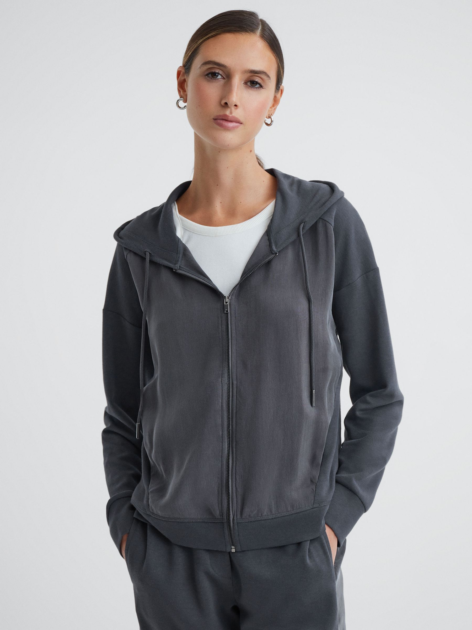Hybrid Zip-Through Hoodie in Charcoal - Image 1 of 4
