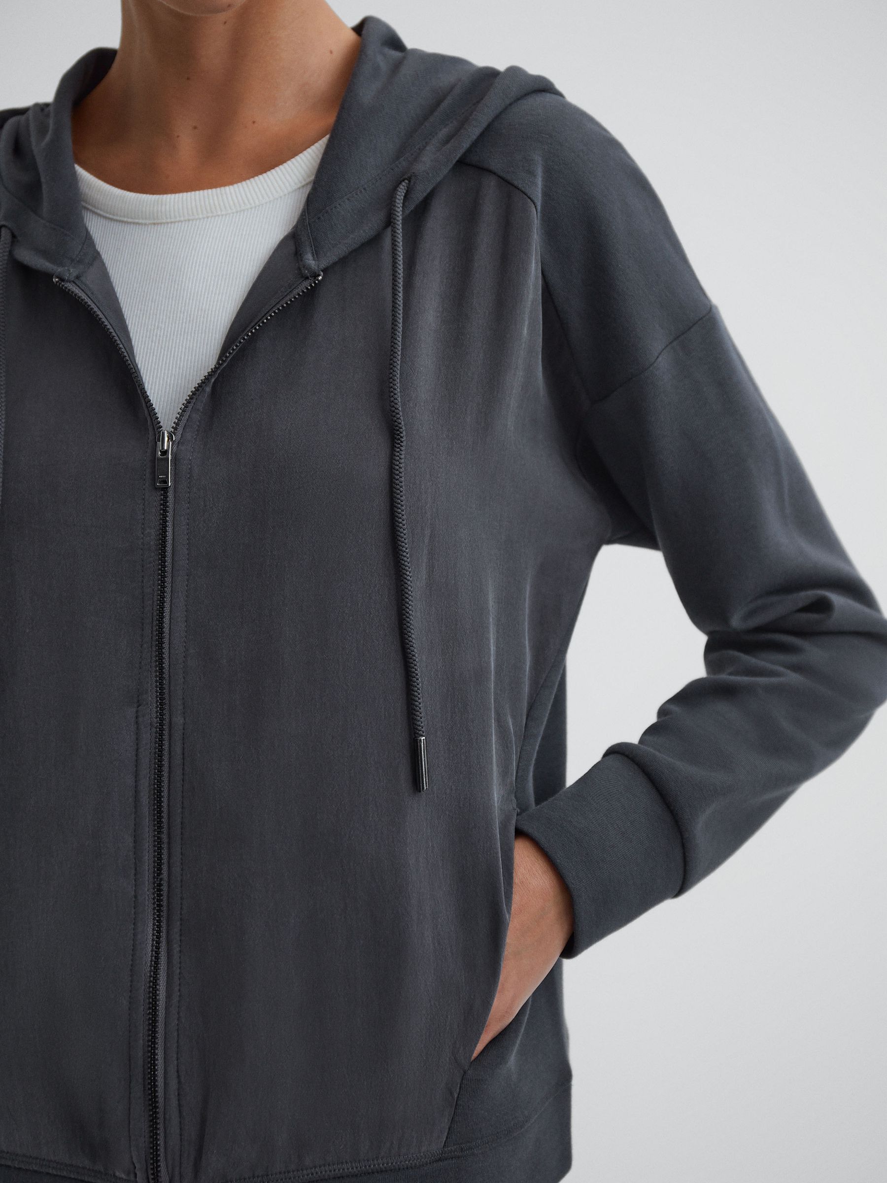 Hybrid Zip-Through Hoodie in Charcoal - Image 3 of 4