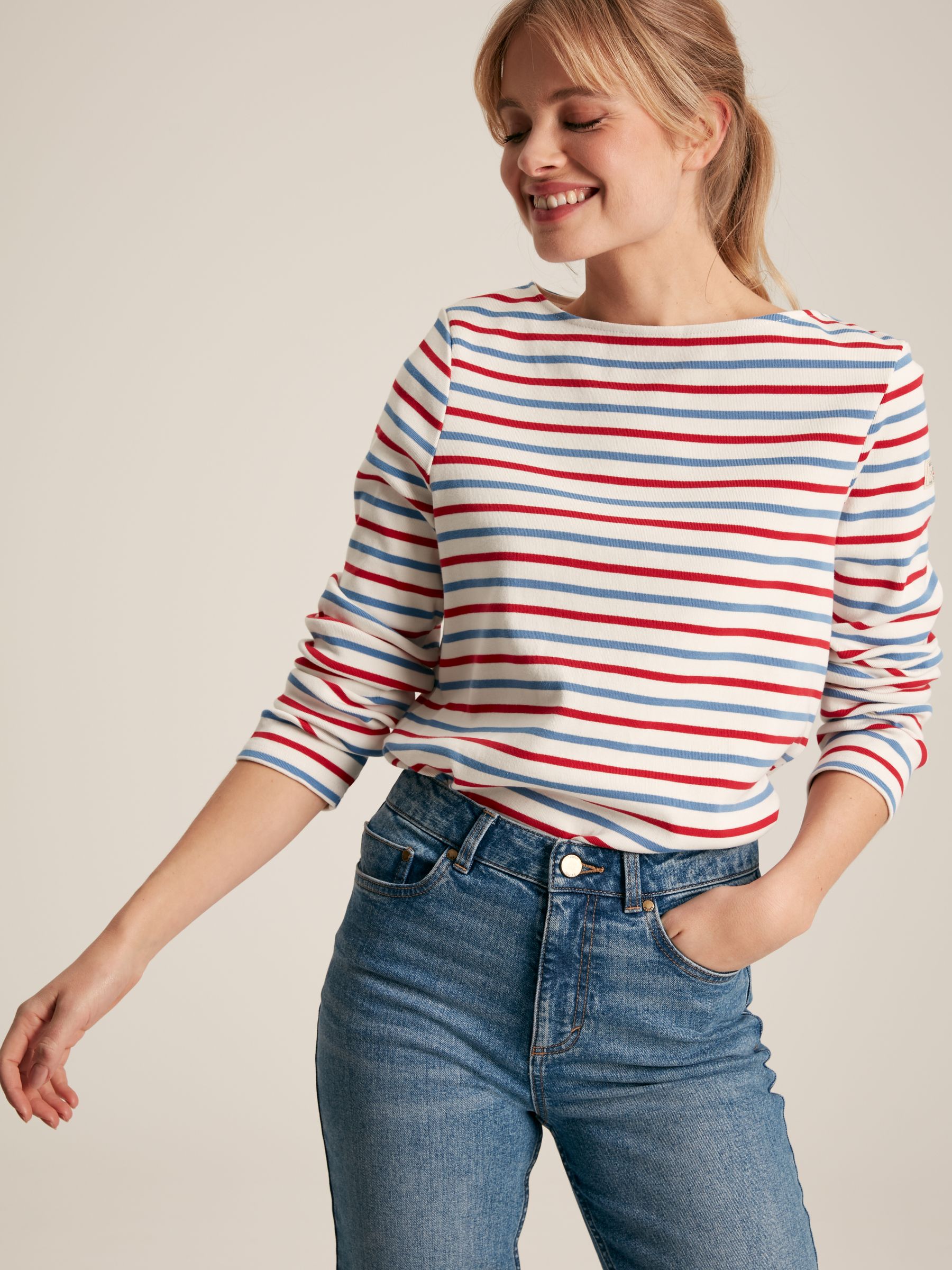 New Harbour Red & Blue Striped Boat Neck Breton Top - Image 1 of 6