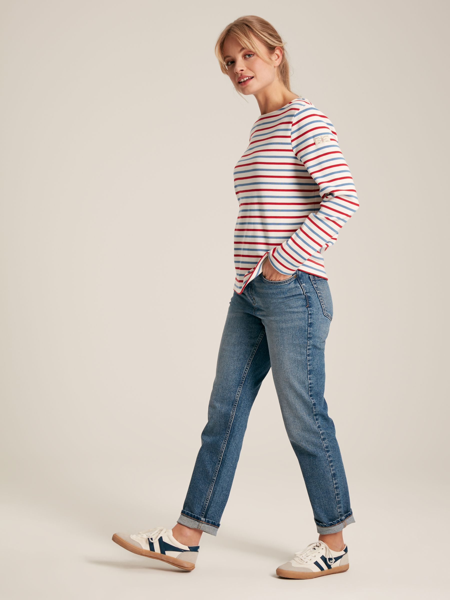 New Harbour Red & Blue Striped Boat Neck Breton Top - Image 3 of 6