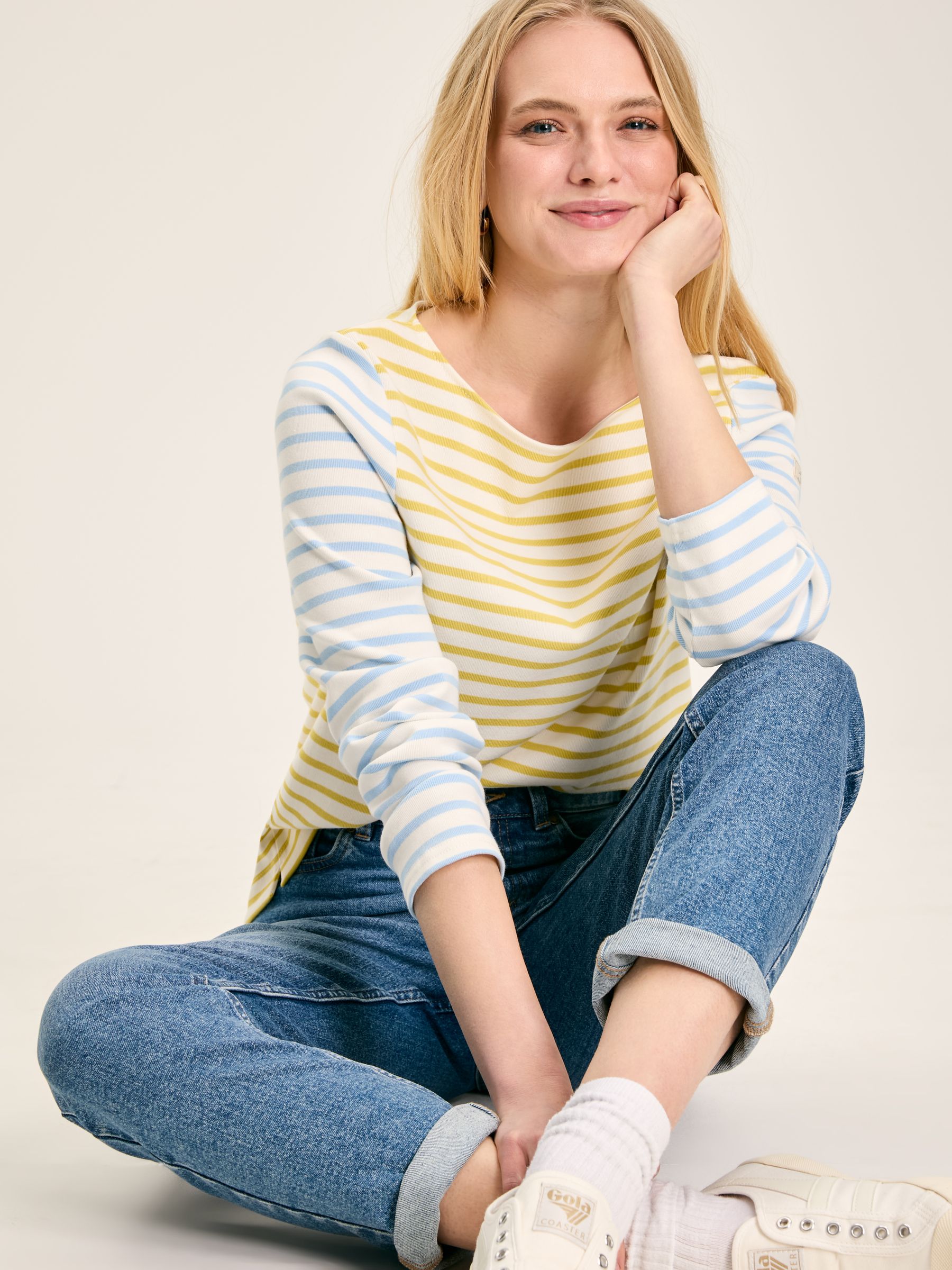 New Harbour Yellow & Blue Striped Boat Neck Breton Top - Image 1 of 7