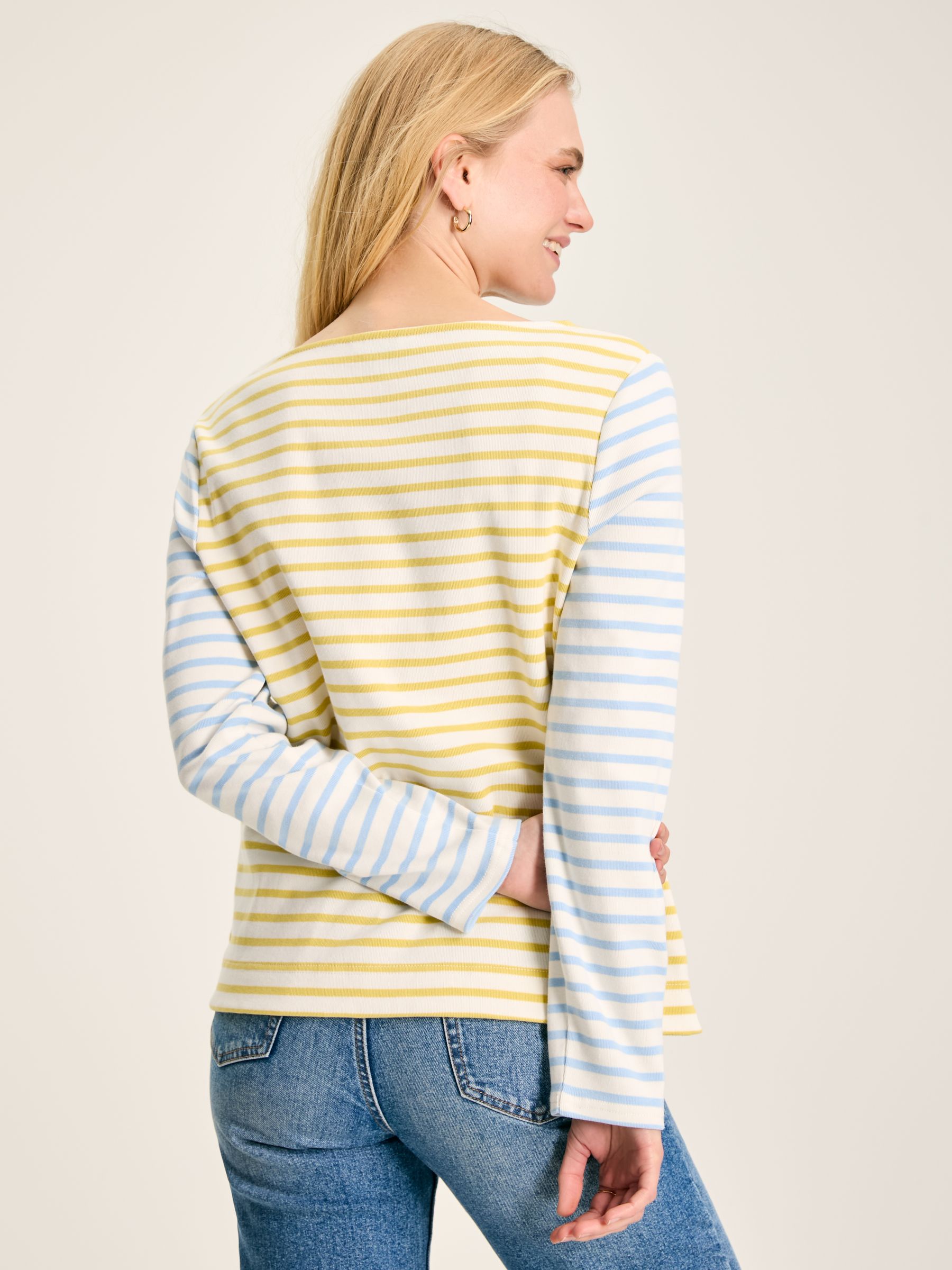 New Harbour Yellow & Blue Striped Boat Neck Breton Top - Image 2 of 7