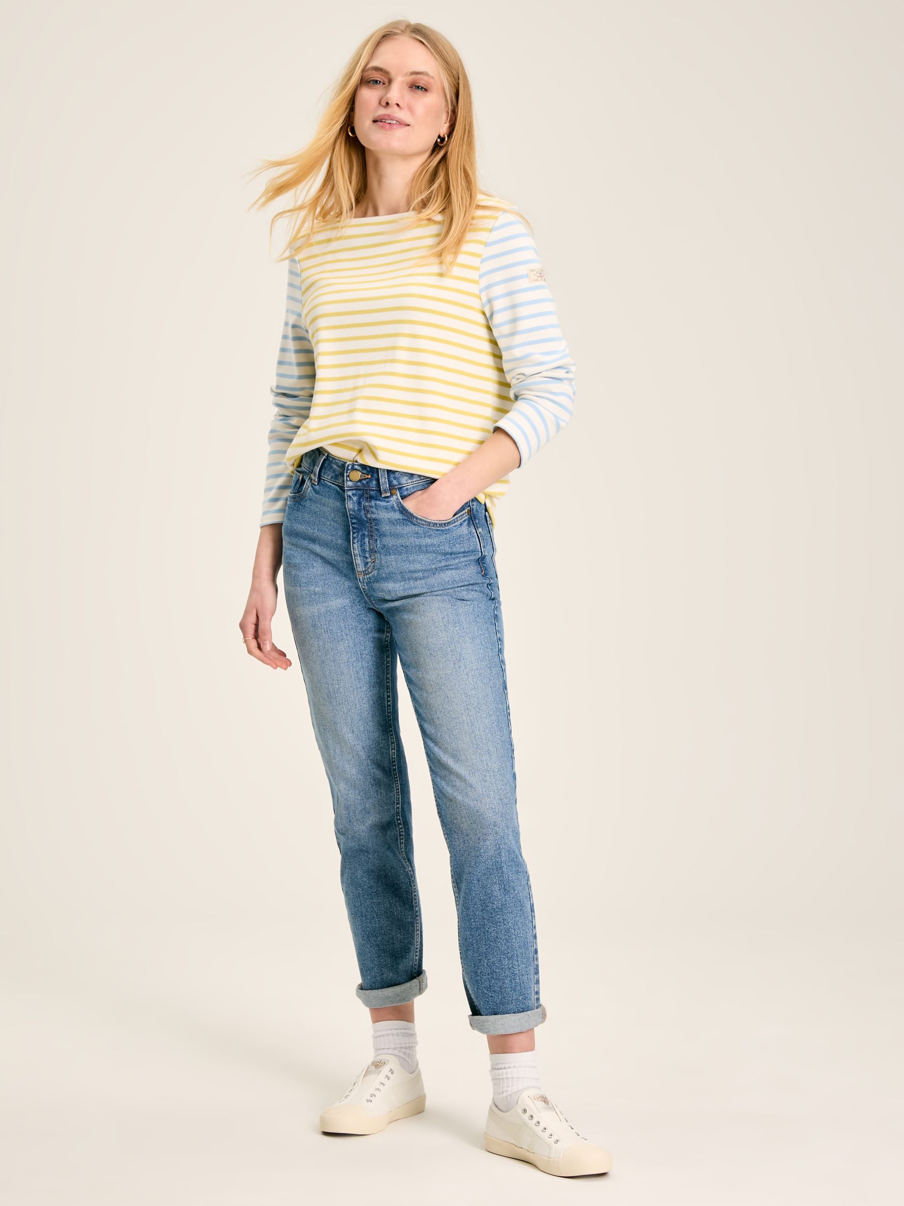 New Harbour Yellow & Blue Striped Boat Neck Breton Top - Image 6 of 7