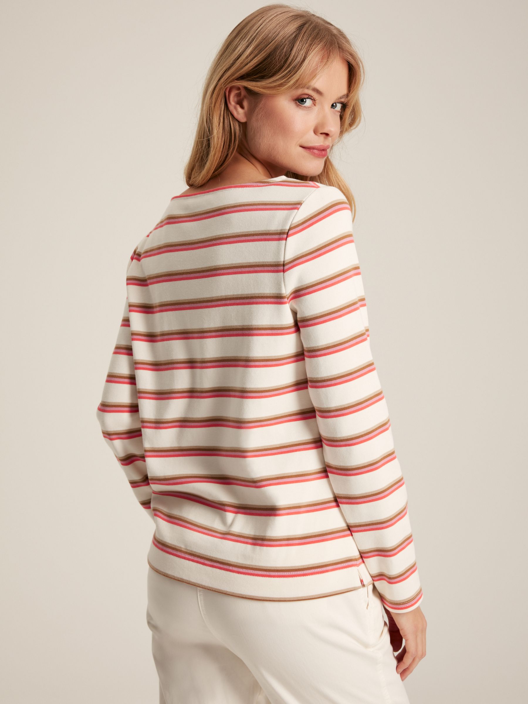 New Harbour Pink & Tan Striped Boat Neck Breton Top - Image 2 of 6