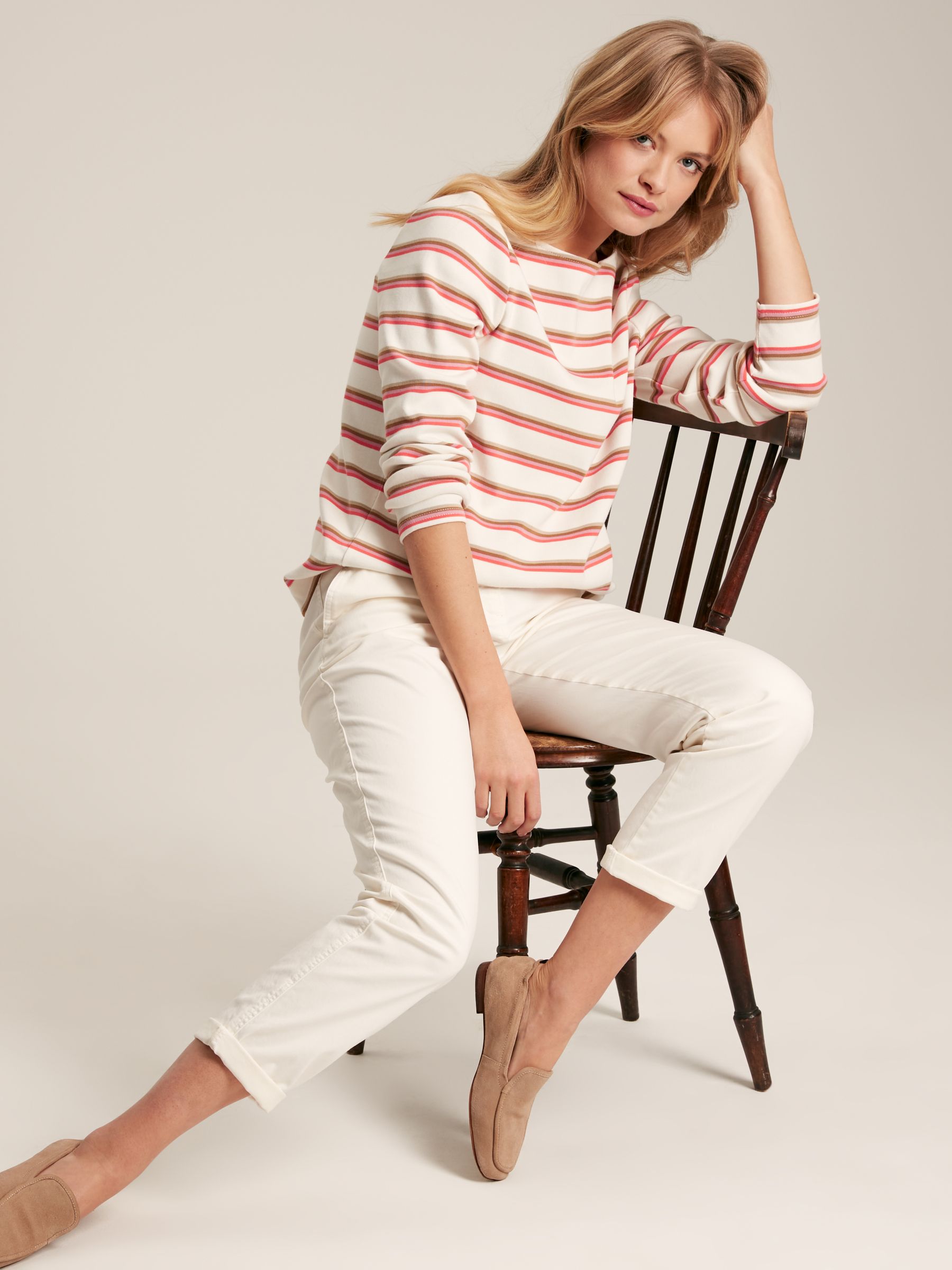 New Harbour Pink & Tan Striped Boat Neck Breton Top - Image 3 of 6