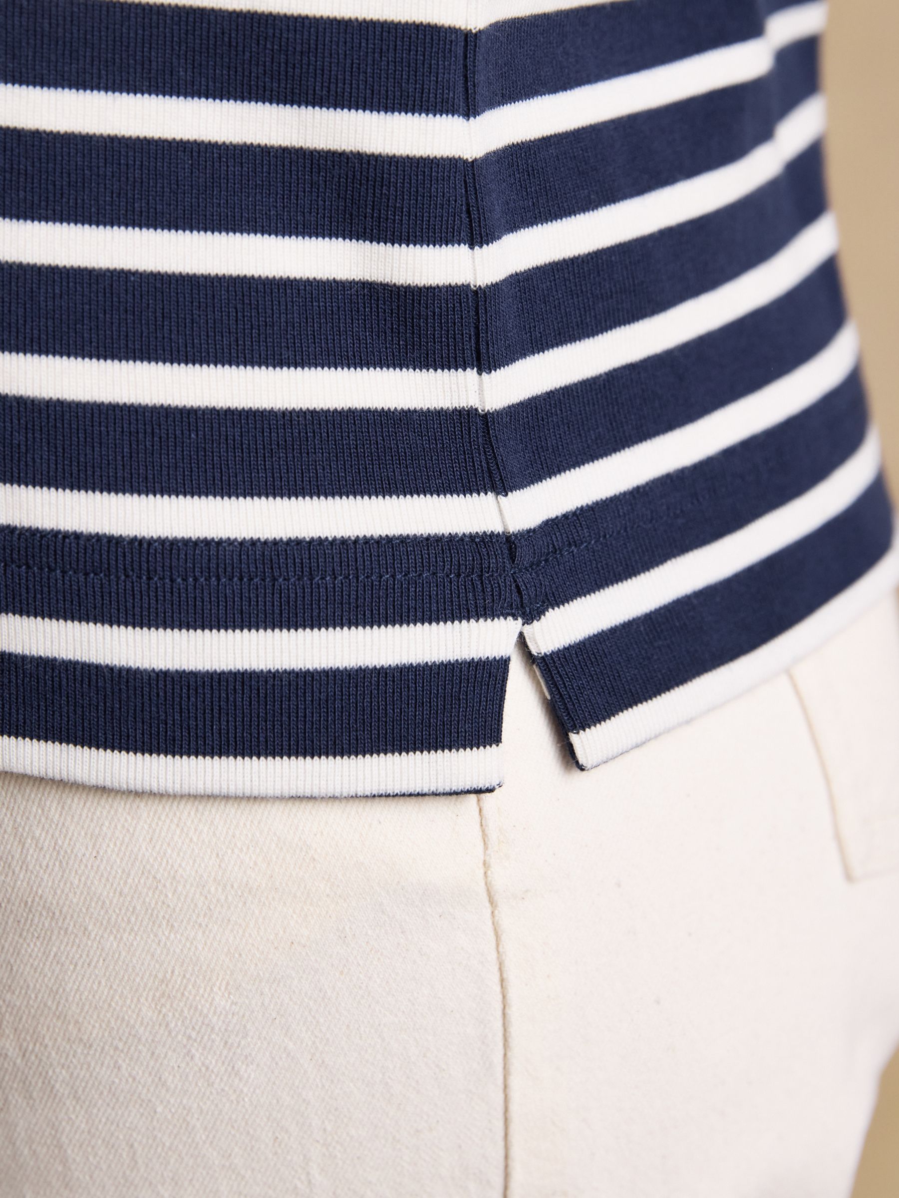 Harbour Navy & White Long Sleeve Striped Boat Neck Breton Top | Joules