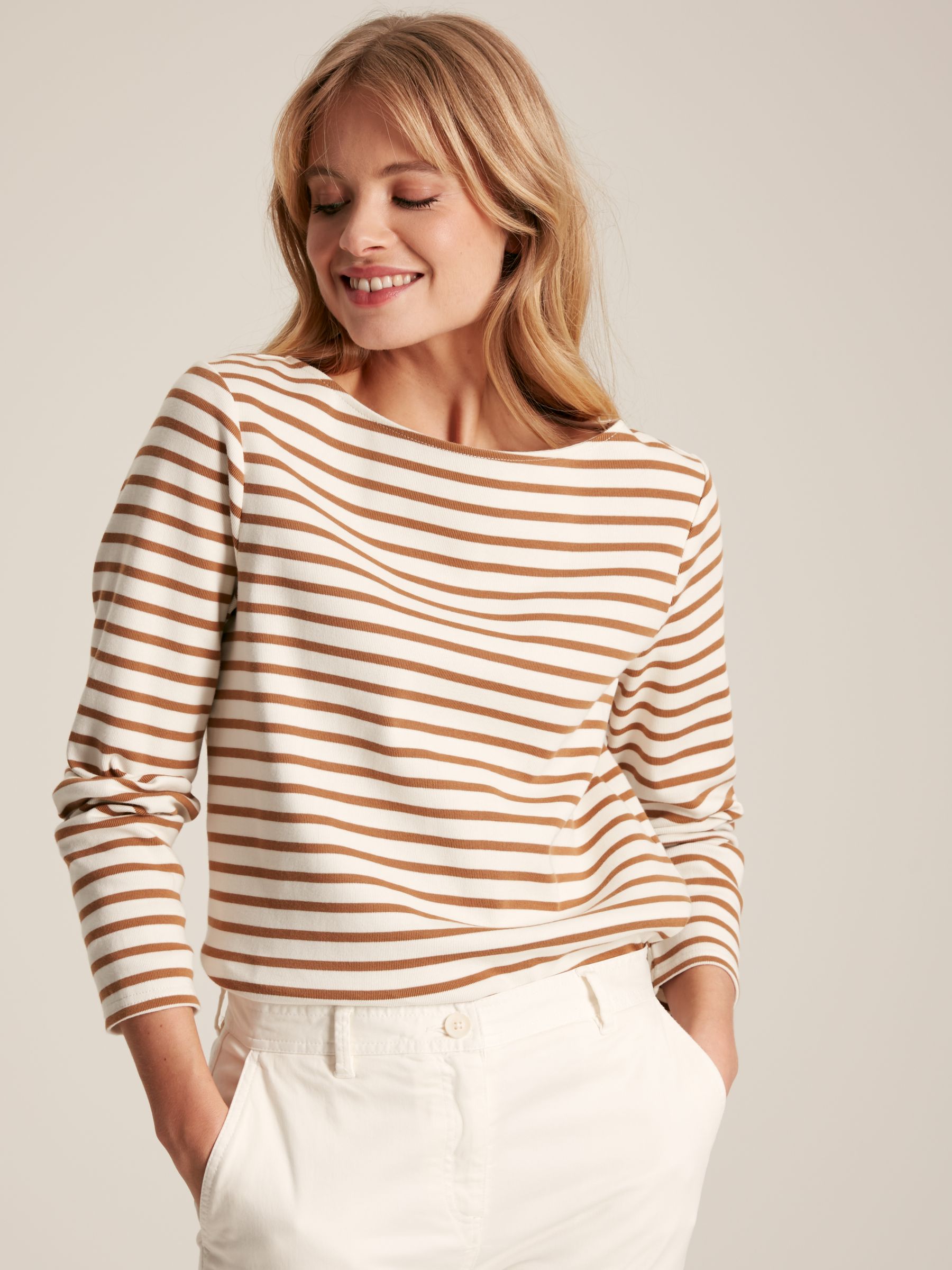 New Harbour Cream & Tan Striped Boat Neck Breton Top - Image 1 of 6