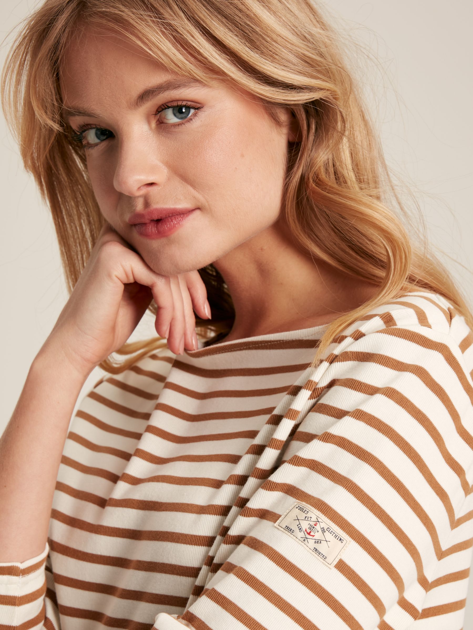 New Harbour Cream & Tan Striped Boat Neck Breton Top - Image 4 of 6